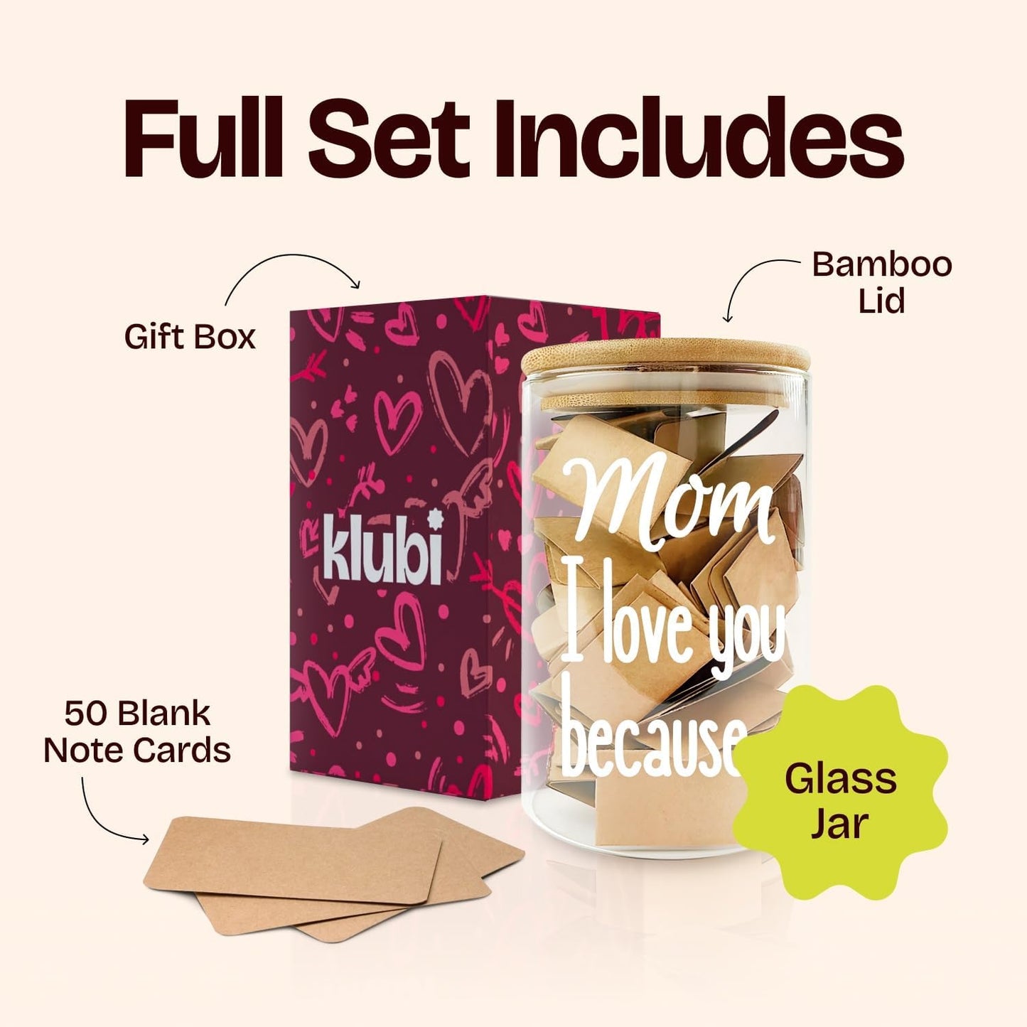 Birthday Gifts for Mom I Love You Because Jar Love Note Cup 50 Little Notes In a Jar With Notes Anniversary Present for Mom Message In The Bottle Gift for Her Reasons Why I Love You Meaningful Gift