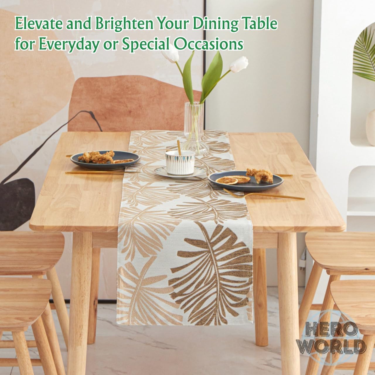 Monstera Leaf Table Runner – Elegant Fabric Table Centerpiece, Machine Washable, Gold or Green, 71"/83"/94" Length, 13" Width (Green/94)
