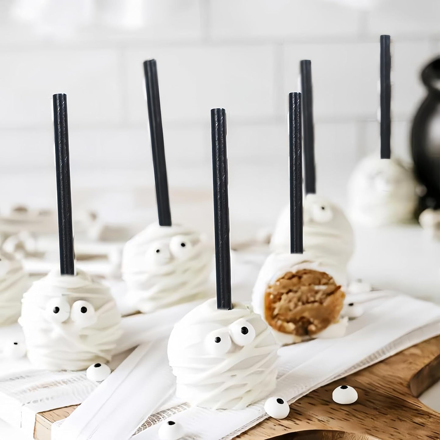 Disposable Black Paper Drinking Straws - 100 Counts, 7.75'' x 0.24'' - for Cocktaill, Coffee, Beverage, Bars, Restaurants