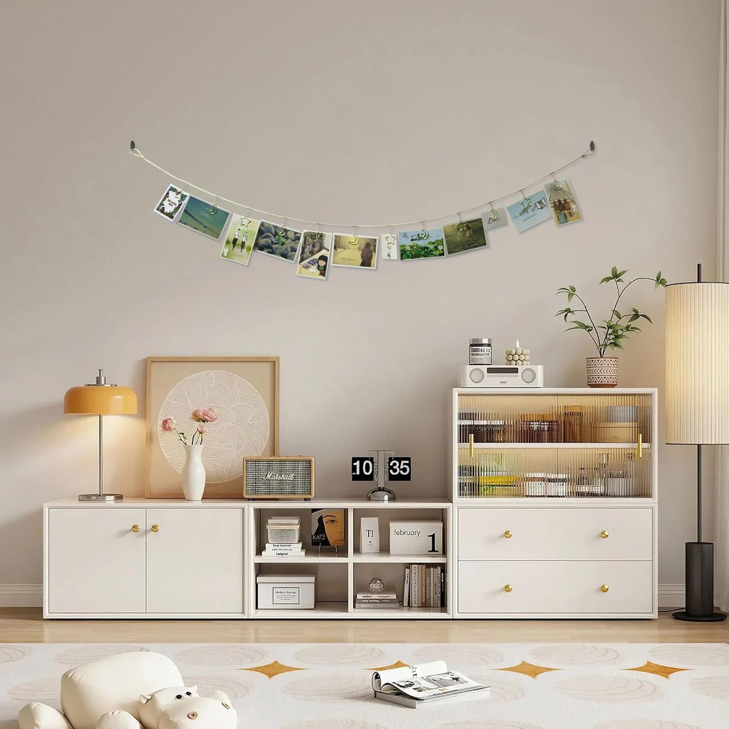 2 Pack Chain Photo Clip Hanging Photo Display Wall Photo Display Metal Photo String with 12 Clips Wall-Mounted Picture Holder for Hanging Painting Family Photos Artworks(Gold-Star and Moon)