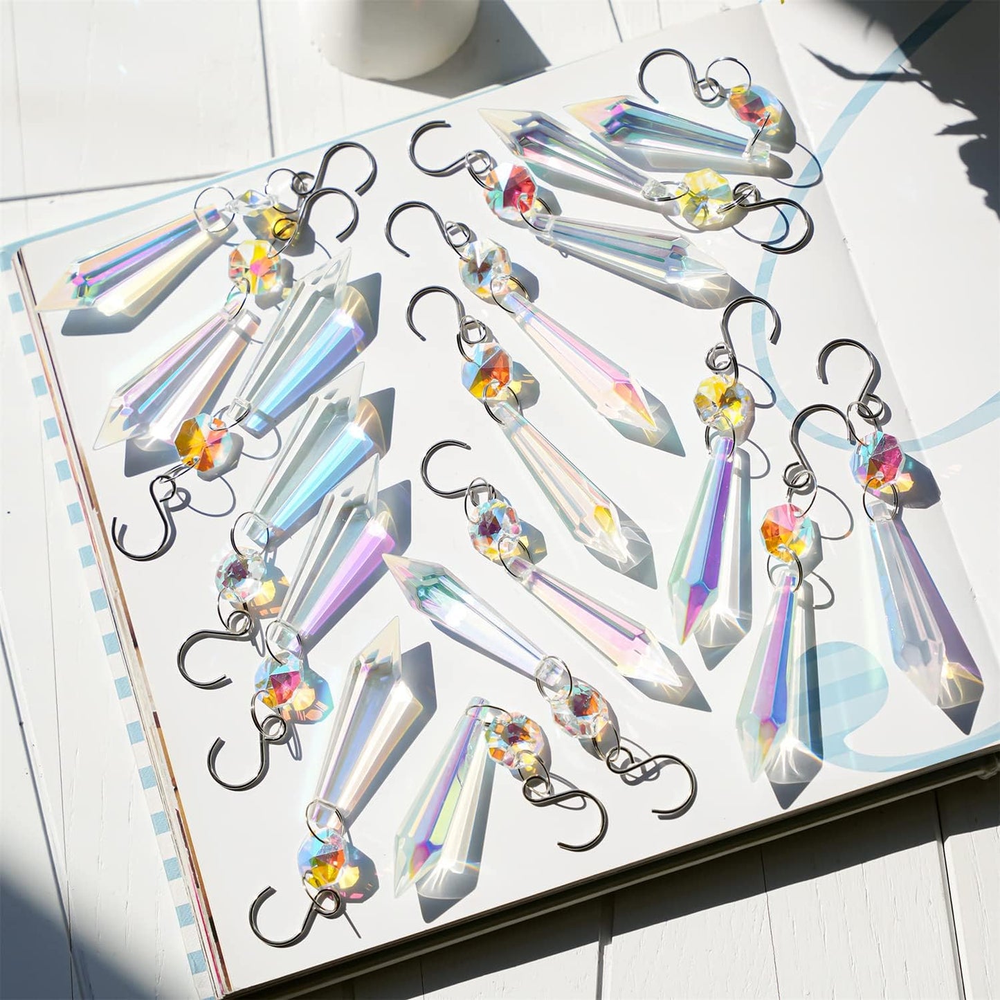 25pcs 55mm Colored Crystals for Chandeliers with Hooks,Suncatcher Crystal Garland with Octagon Crystal Beads,Hanging Crystals for Lamp,Windows,Wedding Decoration