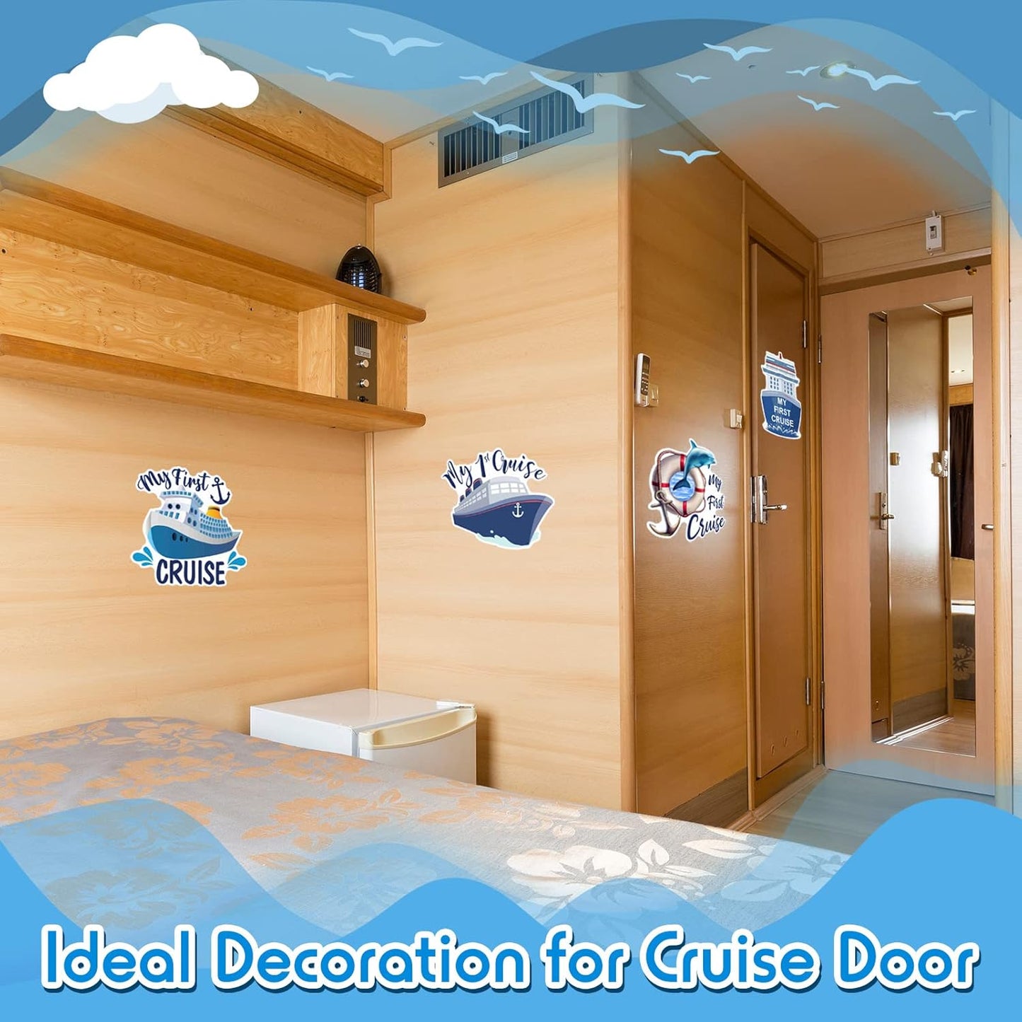 Hoteam 4 Pcs My First Cruise Door Decorations Magnetic Large My 1st Cruise Door Magnets Decor Funny Waterproof Anchor Life Preserver Ring Nautical Magnets for Carnival Cabin Stateroom Fridge Car