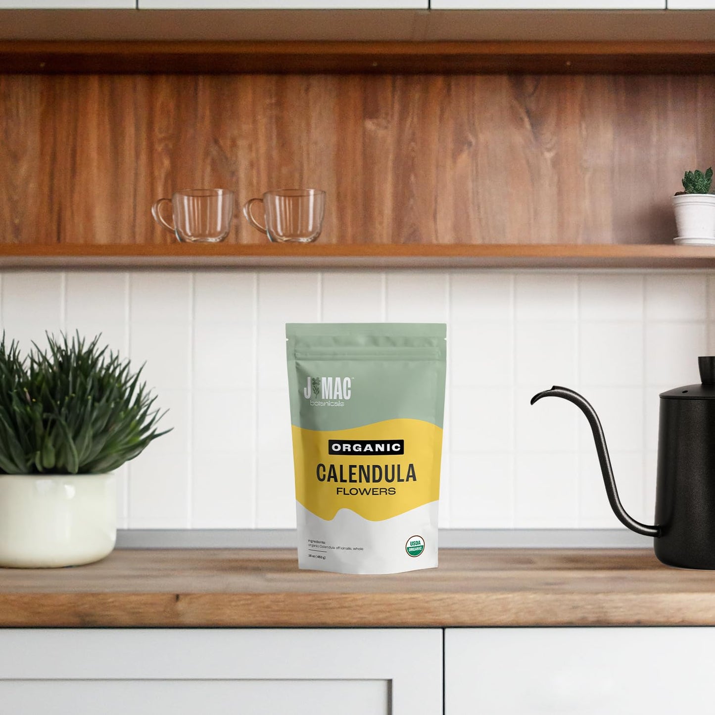 J Mac Botanicals, Organic Calendula Flower (4 ounce), whole dried flowers and petals, loose leaf tea, marigold flower, USDA Certified Organic. Great for loose leaf teas, cocktail bombs, salve