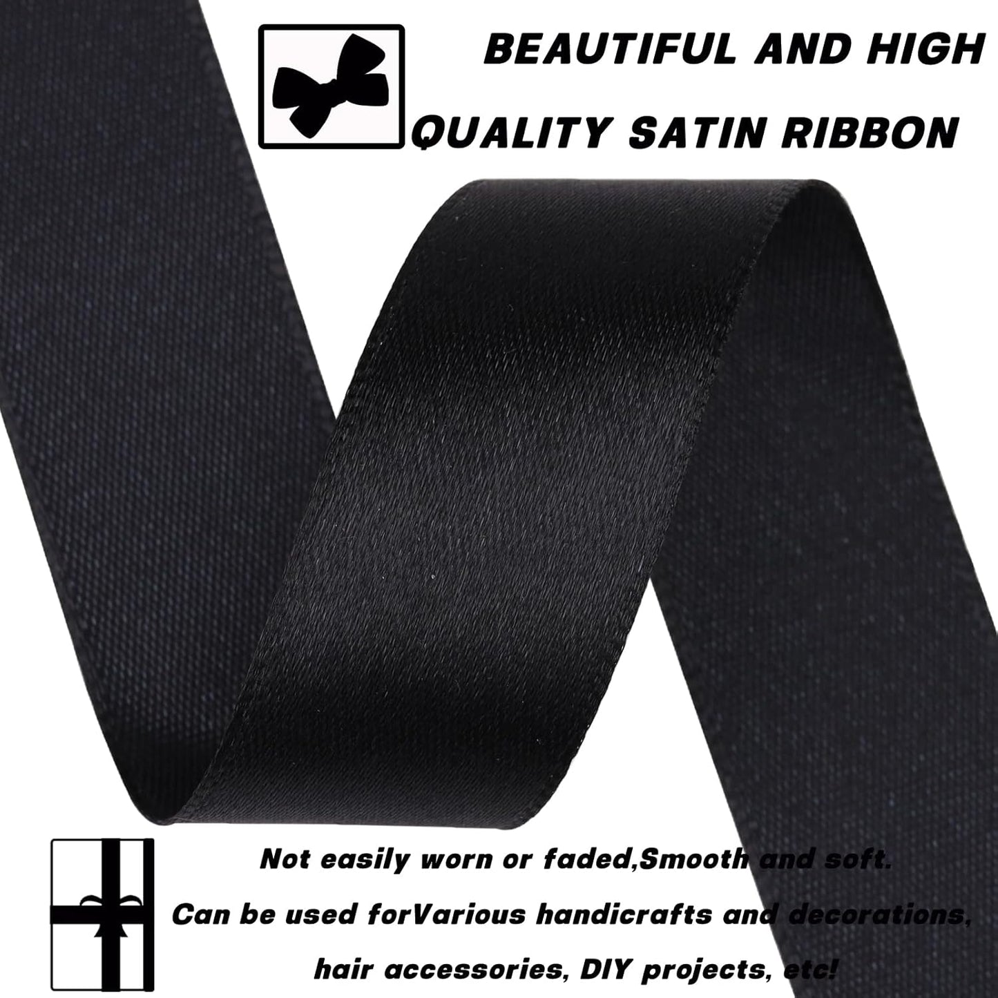 Black 7/8 Inch 60 Yards Satin Craft Ribbon - Single Face Polyester Ribbon for Handmade Roses, Gift Wrapping, Timeless Flower, Bouquets, Wedding and Party Decoration