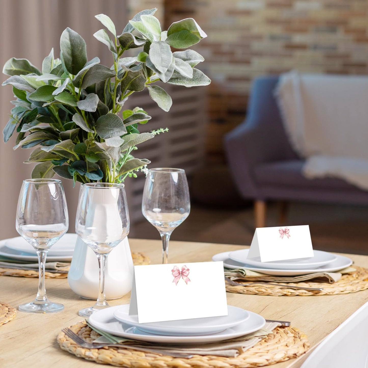 25 Pack Pink Bow Place Cards, Editable Name Cards for Table Setting, Bowknot Tent Cards Food Label for Dinner Party, Wedding, Bridal Shower, Baby Shower and Events -T31