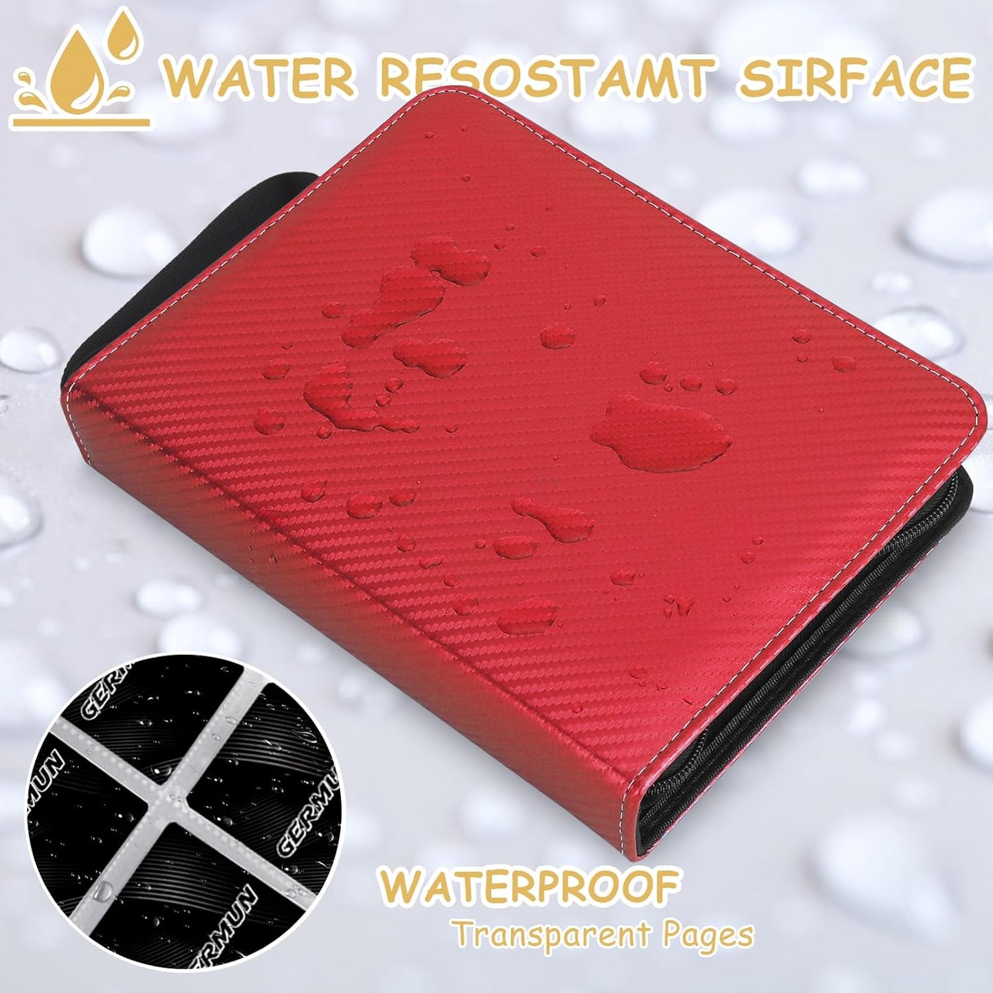 4 Pocket Card Binder, Premium Zip Trading Card Binder, 400 Double Sided Pocket PU Card Collection Binder, Collector Card Album, Card Folder for MTG, TCG, Sports Cards, Game Cards (Red)