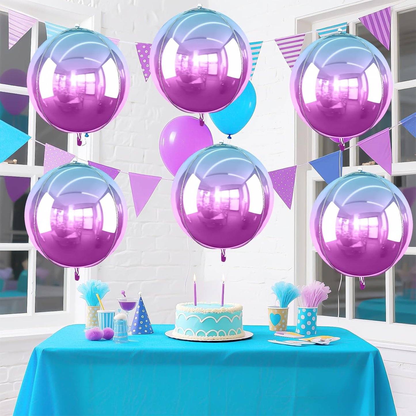 6Pcs Gradient Purple Round Foil Balloons, 22" Large Helium Ball Mylar Balloon, Metallic Purple Foil Balloon for Birthday Graduation Wedding Anniversary Bachelorette Disco Prom Party Decorations