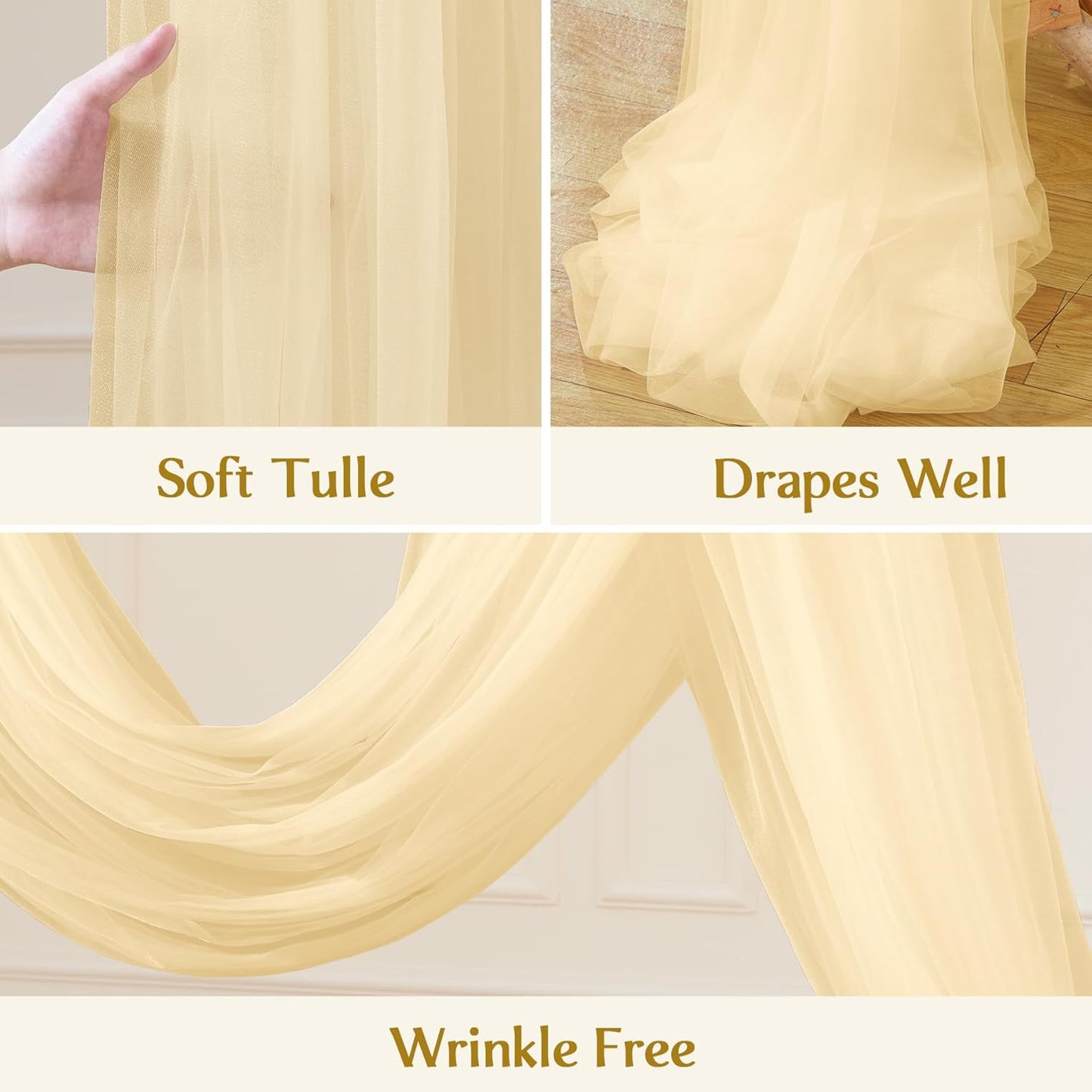 Wedding Arch Draping Fabric Backdrop 1 Panel 60" x 26Ft Champagne Drapes Curtains for Wedding Reception Sheer Tulle Backdrop Curtain for Ceremony Birthday Party Baby Shower Arbor Ceiling Decorations