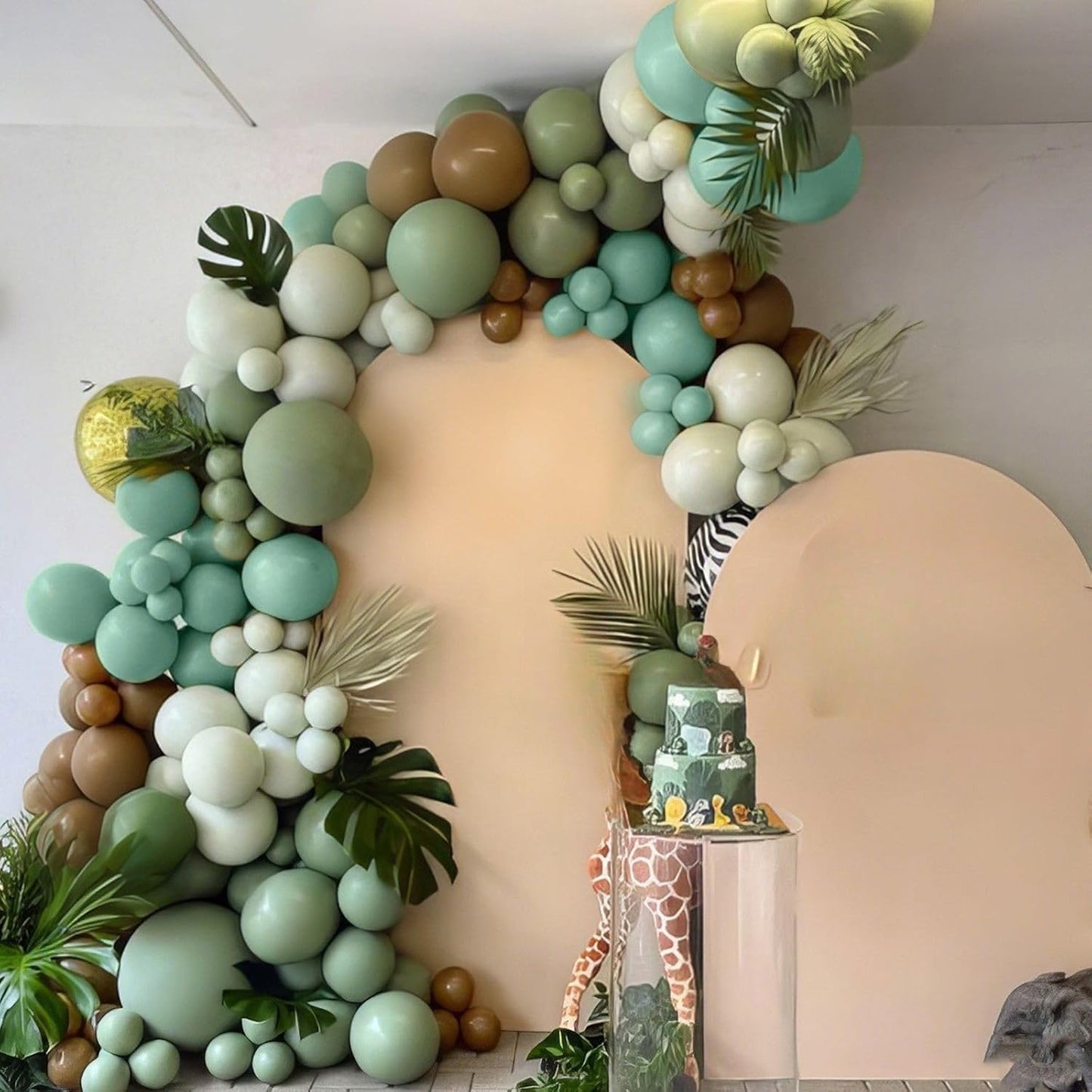 Green Giraffe Balloons, 50Pcs 12 Inches Dark Olive Green Metallic Gold Animal Print Giraffe Balloons for Boys Baby Shower Forest Woodland Birthday Wild Party Decorations