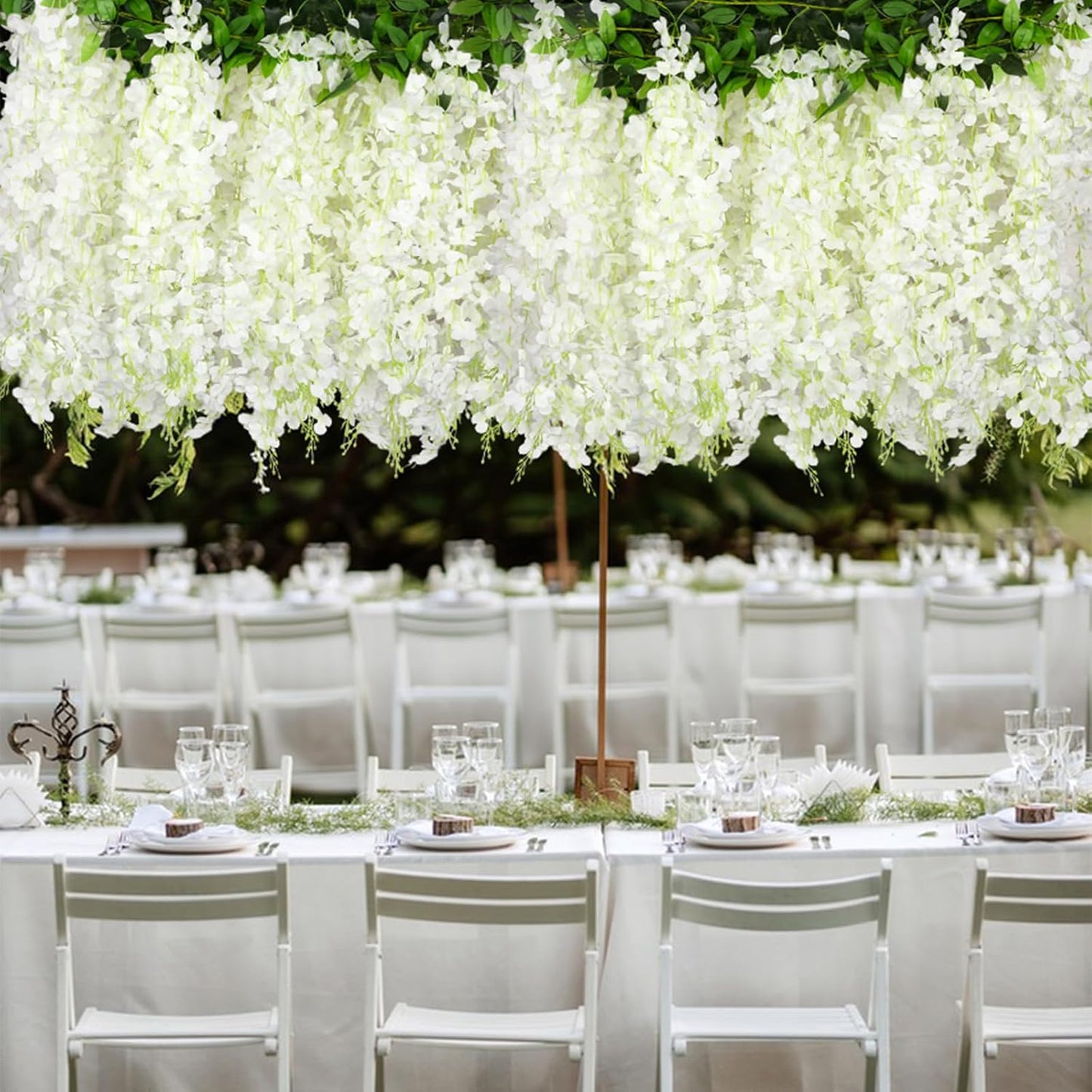 Wisteria Artificial Flowers Garland,10Pcs Total 60ft Silk Fake White Wisteria Flowers Hanging for Home Garden Wedding Arch Party Indoor Outdoor Decor