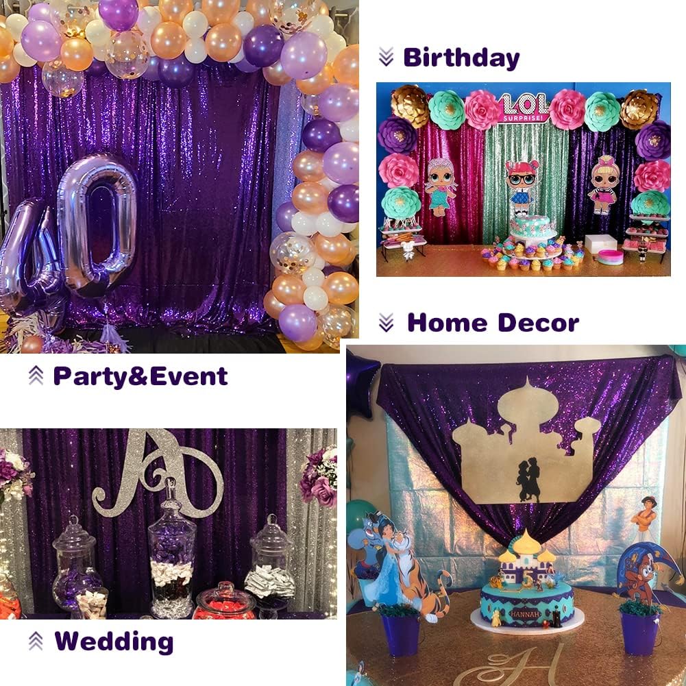 Eternal Beauty Sequin Backdrop Curtains, 3x7 Ft-2 Panels Purple Back Drop for Shimmer Photography Party Wedding Birthday Decor