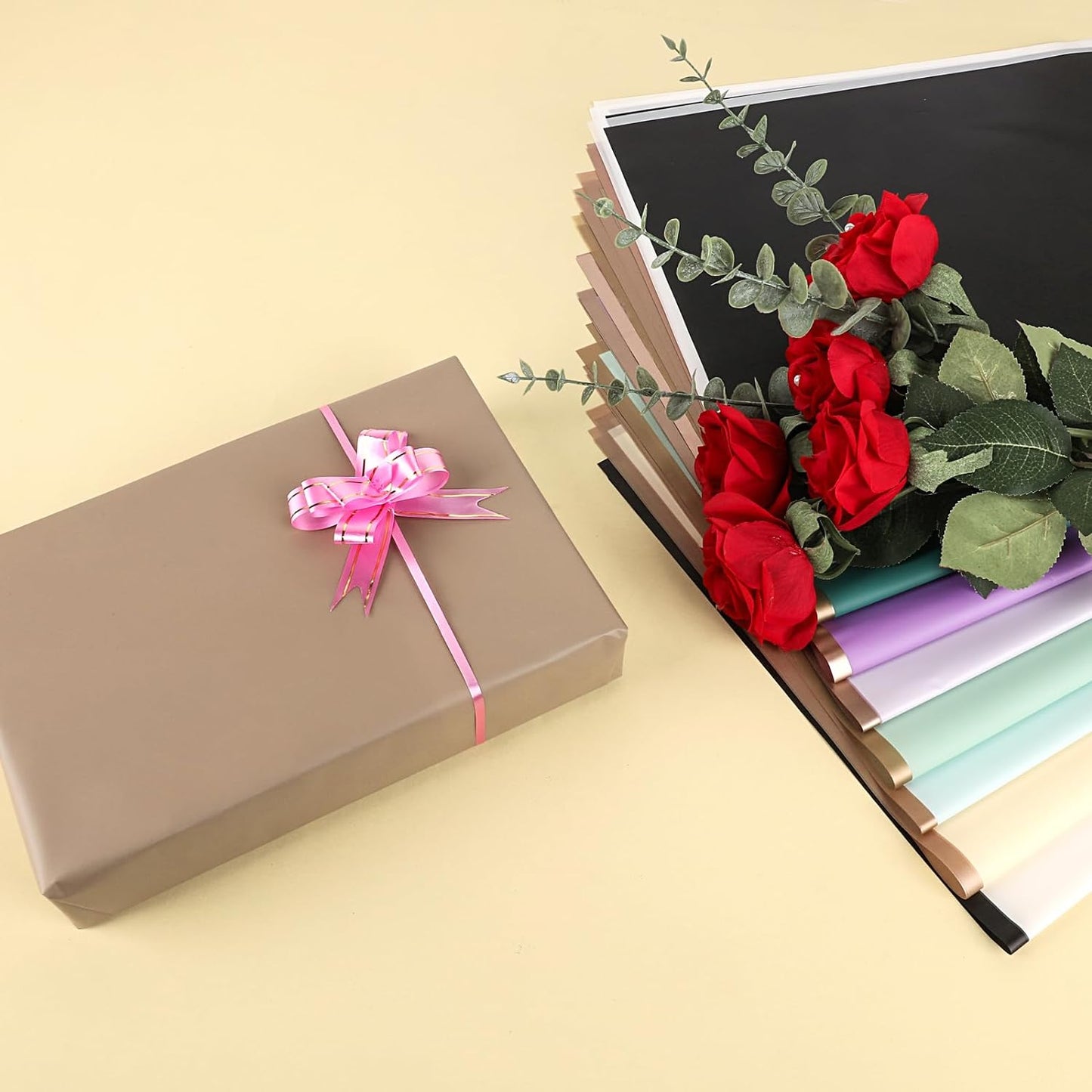 NESCCI 20 Sheet Flower Wrapping Paper - Waterproof Floral Bouquet Wrapping Paper, Florist Supplies Packaging Paper for Wedding Birthday Gift DIY (Grey Khaki)