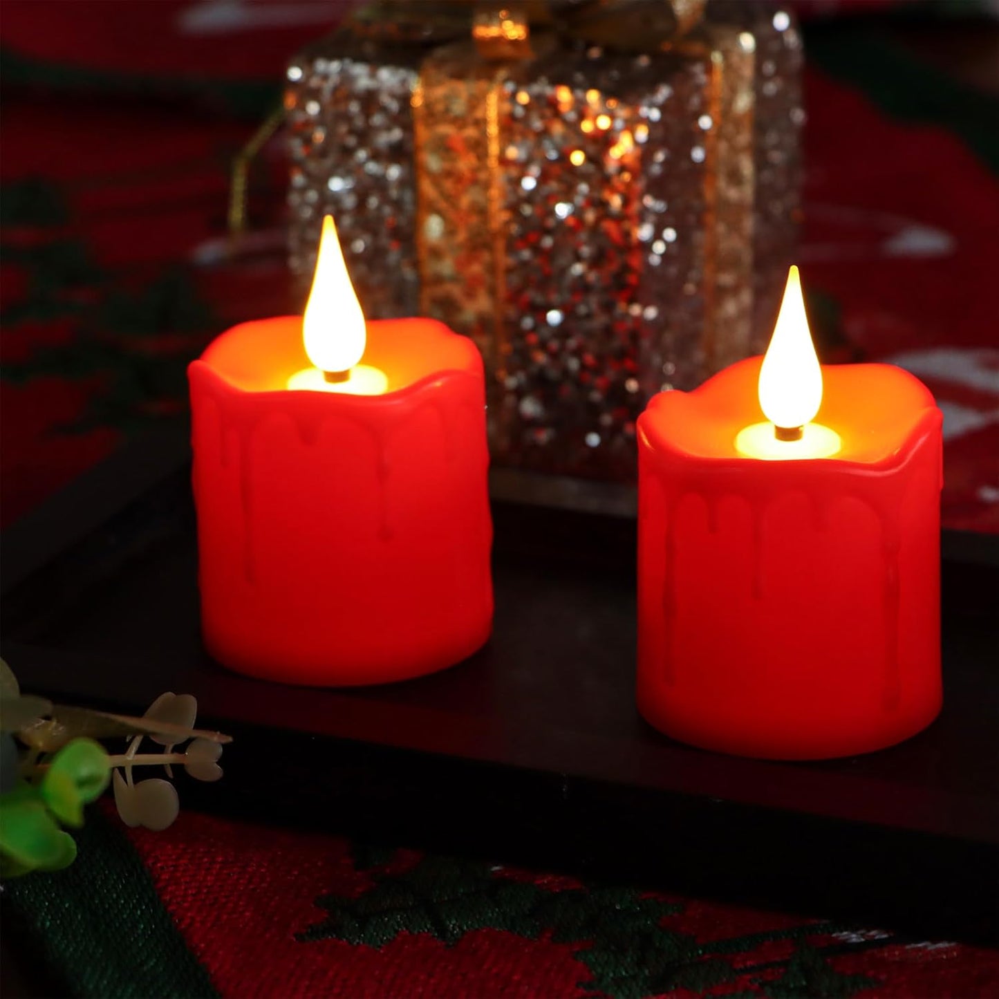 FREEPOWER Rechargeable Flameless LED Votive Candles Red Waterproof LED Candles Lights with Remote Timer for Parties, Special Events, and Home Decor, 2'' x 3''