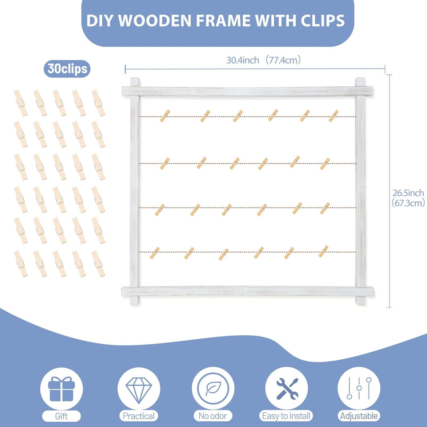 Collage Picture Frame,Photo Display Board,Hanging Pictures Frames with Clips for Graduation Birthday Party,Dorm Photo Card Wall Decor Hanger Holder,Upgraded,Easy To Assemble,Large(White)