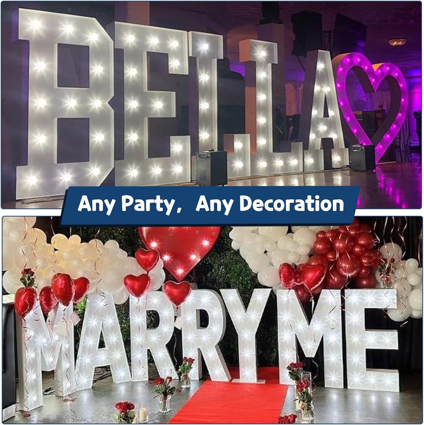 Marquee Letters 4 Feet Tall Large Light Up Letters Baby Shower Decorations Wedding Engagement Happy birthday White Party Decorations Big Cardboard Backdrop B