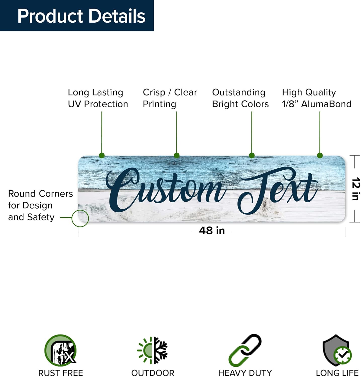 Custom Sign, Custom Street Sign, 11 Font Colors, 13 Font Styles, 4 Hole Options, 22 Sizes, 12x48 Inches, Rust Free DiBound, Fade Resistant, Made in USA by My Sign Center (Coastal)