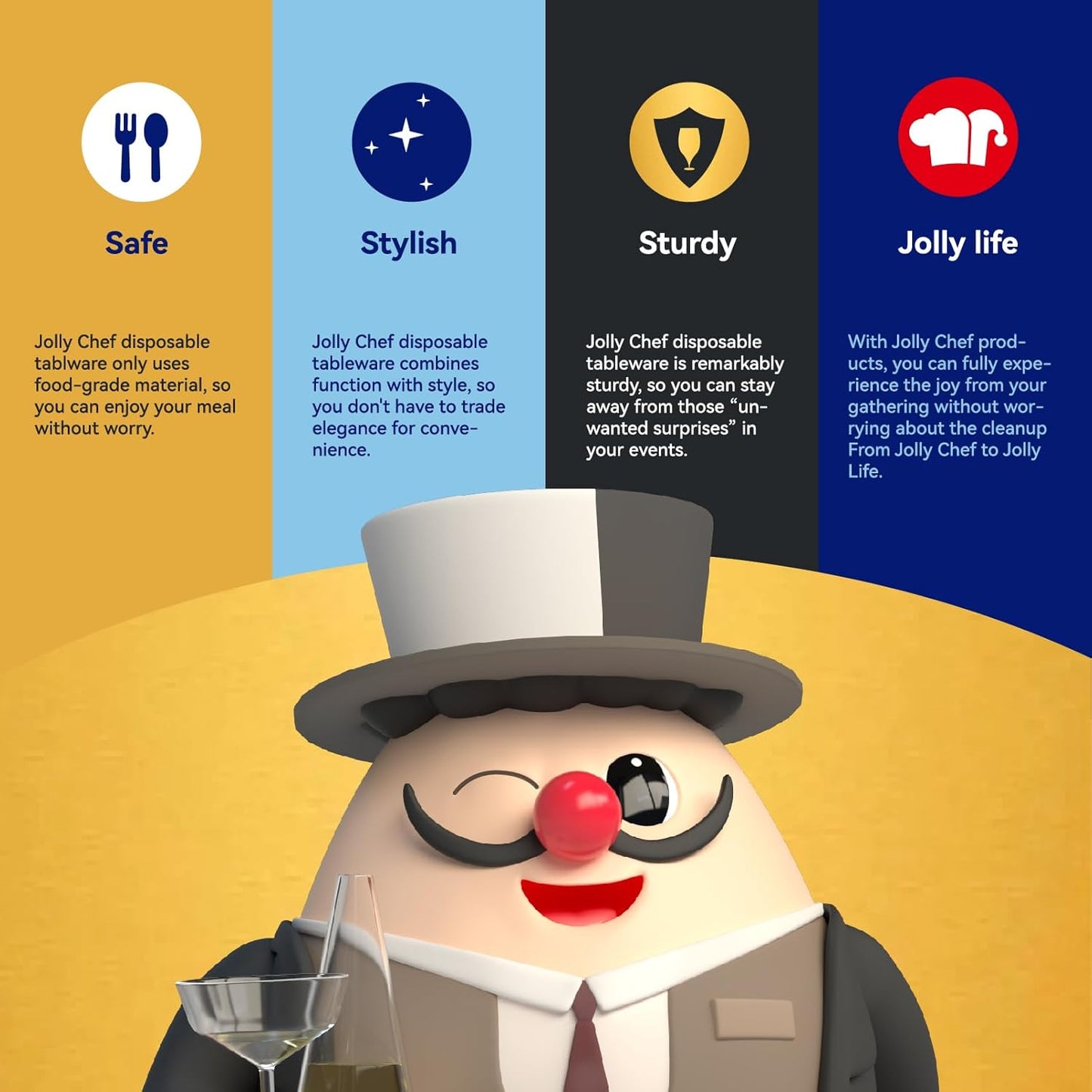 JOLLY CHEF 24 Pack 16oz Plastic Wine Glasses Stemless, Disposable Wine Cups, Premium Quality, Recyclable, Unbreakable, Crystal and BPA-Free for Party