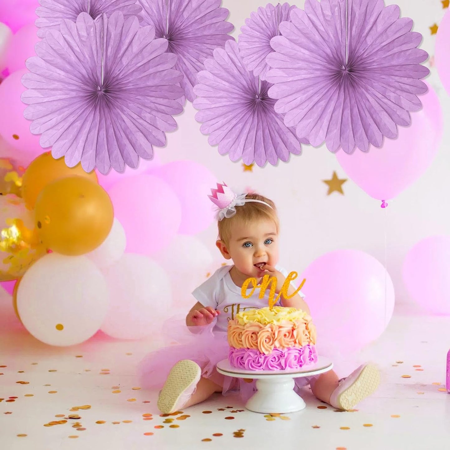 20 Pcs Light Purple Hanging Paper Fan, Round Paper Fans Decorations Set for Weddings, Birthdays, Engagement, Bridal Shower, Baby Shower Event, Graduation, Party Supplies Decor