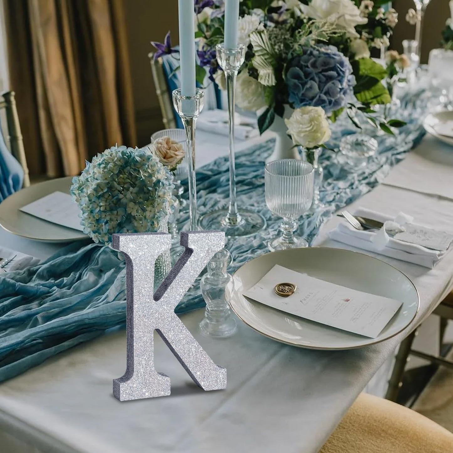 TONIFUL 8 Inch Silver Glitter Letter K Table Centerpiece A-Z Silver Birthday Party Decorations,Silver Alphabet K for Birthday,Chrismas,Graduation,Bridal Shower,Wedding,Anniversary Party Supplies