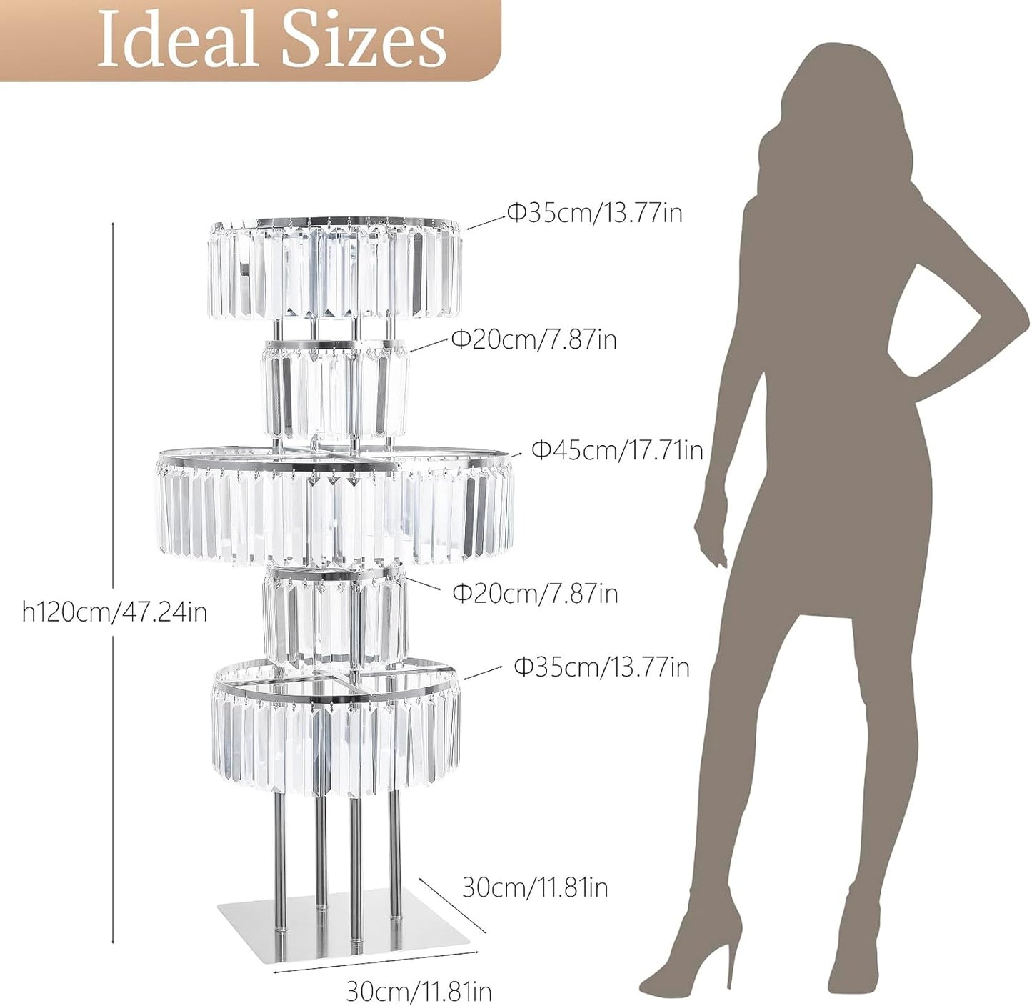 Silver Crystal Vases for Centerpieces, 47.2in Metal Pedestal Stands for Table Chandelier Centerpiece Wedding, 5 Tier Round Flower Stand for Wedding Reception Birthday Party Events Home Decor