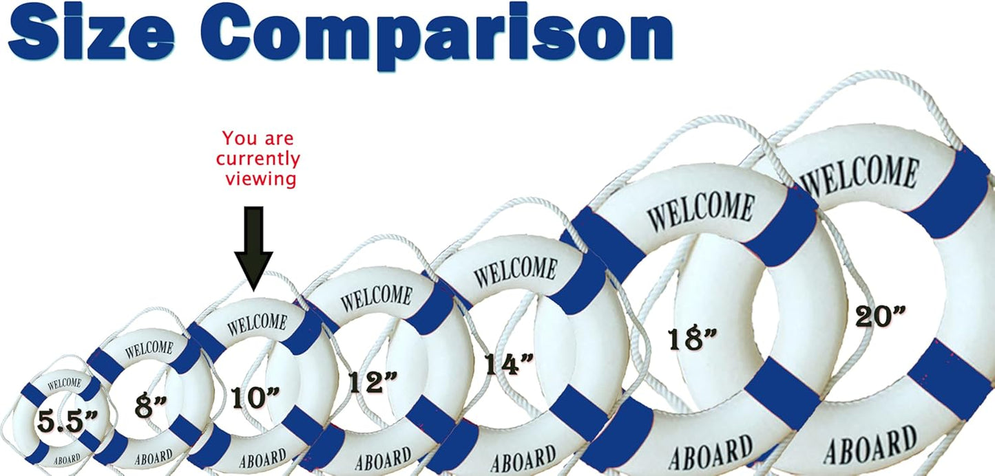 MorroMorn Lifebuoy Wall Hanging Decor - Welcome Aboard Mediterranean Style Home Decoration (Navy, 10")