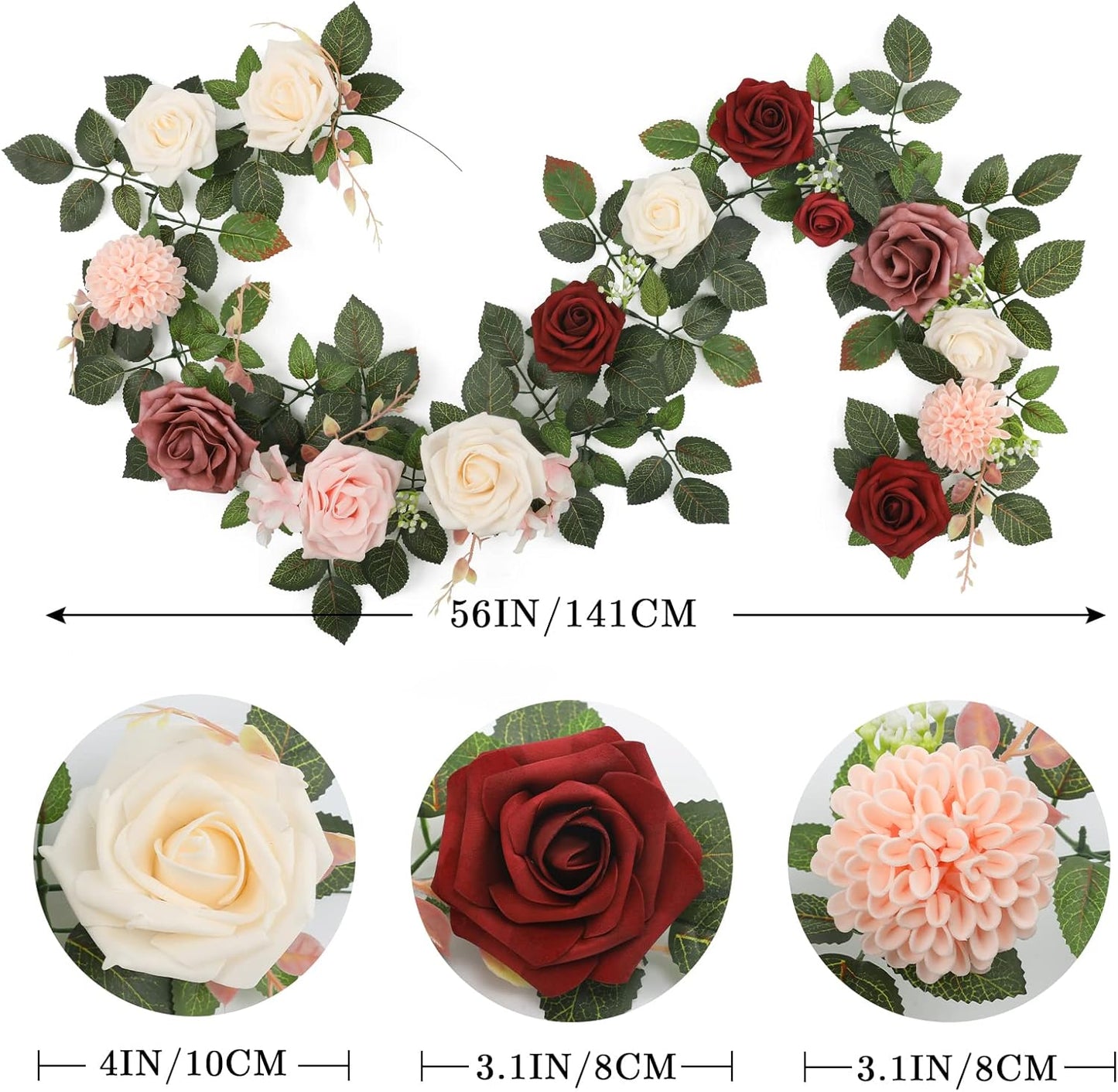 5FT Artificial Rose Flower Burgundy Fake Floral Garland for Wedding Ceremony Backdrop Arch Flowers Table Centerpieces Decorations