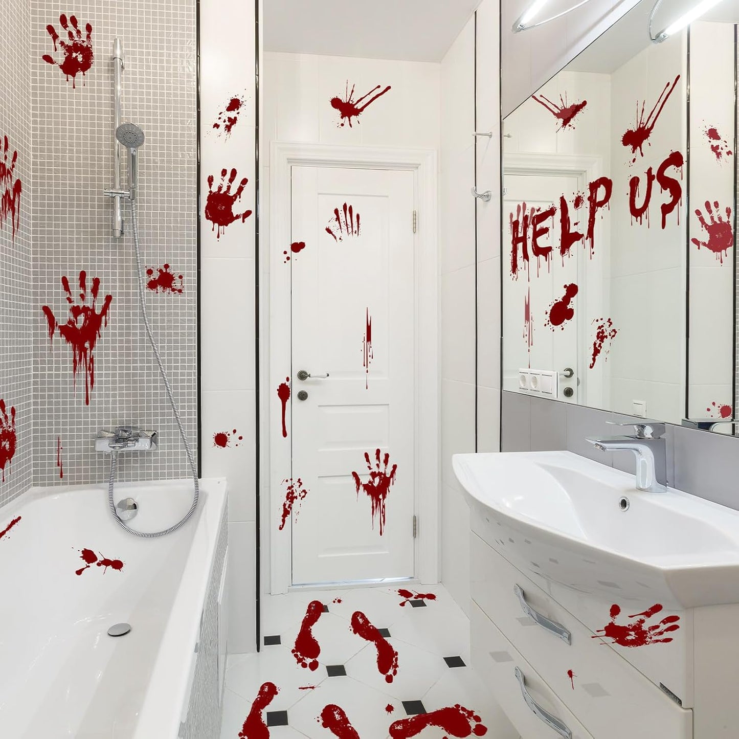 Halloween Window-Clings-Decorations Bloody-Handprint-Footprint Stickers, Scary Halloween Party Indoor/Outdoor Decoration, for Windows, Car - 12 Sheets