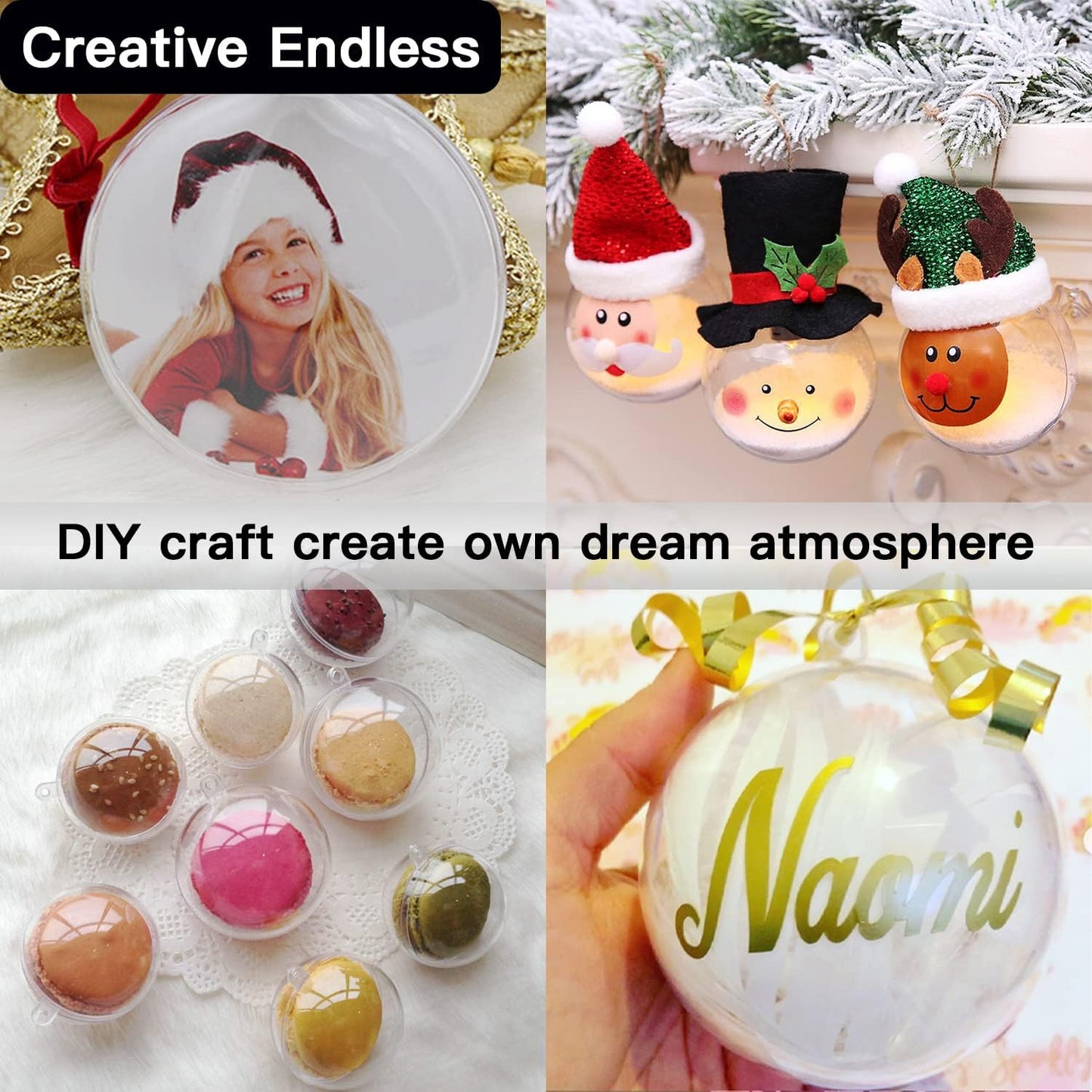 Fillable Christmas Ornaments Balls 80mm 10pk Clear Plastic Fillable Ornaments for Crafts, DIY Hanging Transparent Ball Ornaments for Christmas Tree Decorations Indoor Home Decor Wedding Party Supplies