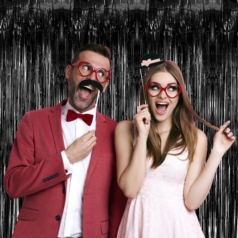 20 Pack Black Party Streamers Backdrop Tinsel Foil Fringe Curtains Halloween Party Decorations Birthday Wednesday Twilight Party Decorations Graduation Wizard Party Supplies