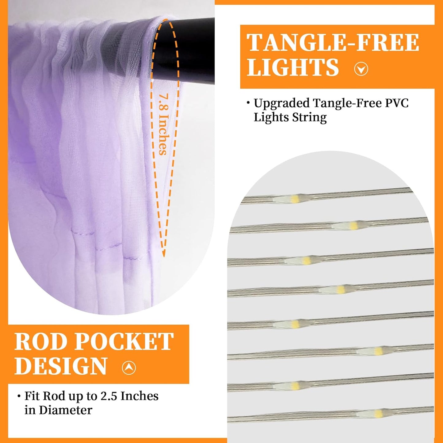 10x10ft Lavender Tulle Backdrop Curtain with Fairy Lights, Wrinkle-Free Sheer Wedding Backdrop for Birthday Parties, Baby Showers, Bridal Showers, Photo Shoots and Home Decorations, Lavender