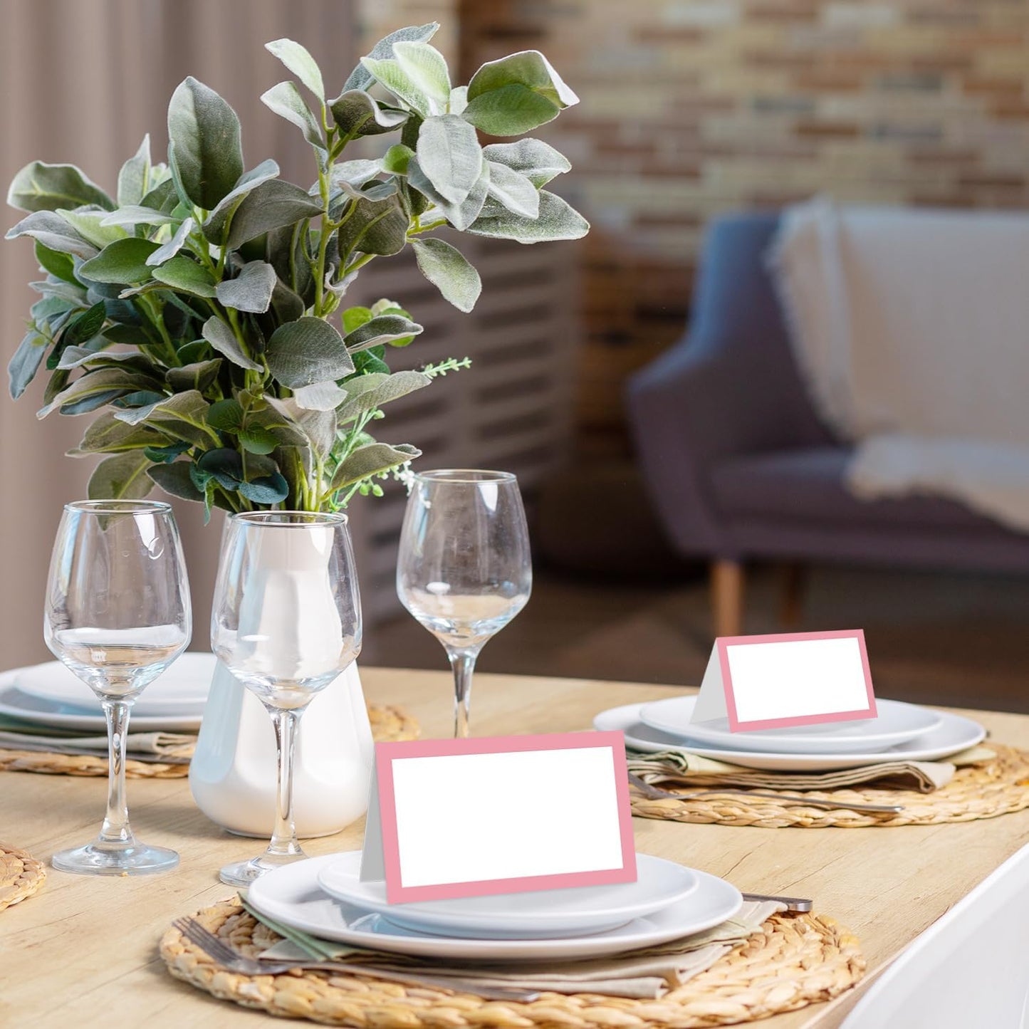 25 Pack Blush Pink Border Place Cards, Editable Name Cards for Table Setting, Tent Cards Food Label for Dinner Party, Bridal Shower, Wedding, Baby Shower and Events -T23