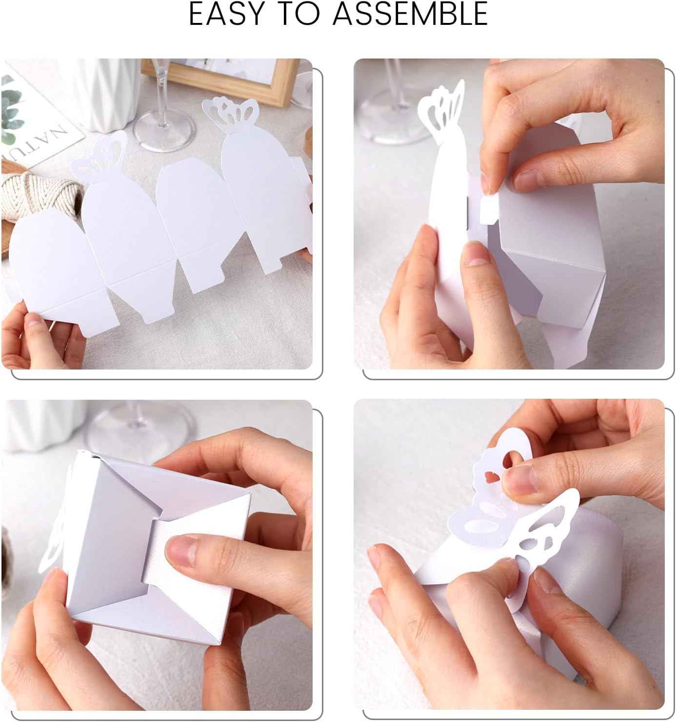 VGOODALL 50PCS Party Favor Boxes, 2.4" x 2.4" x 1.8" 3D Butterfly Candy Boxes White Baby Shower Favors for Wedding Birthday Party Gift