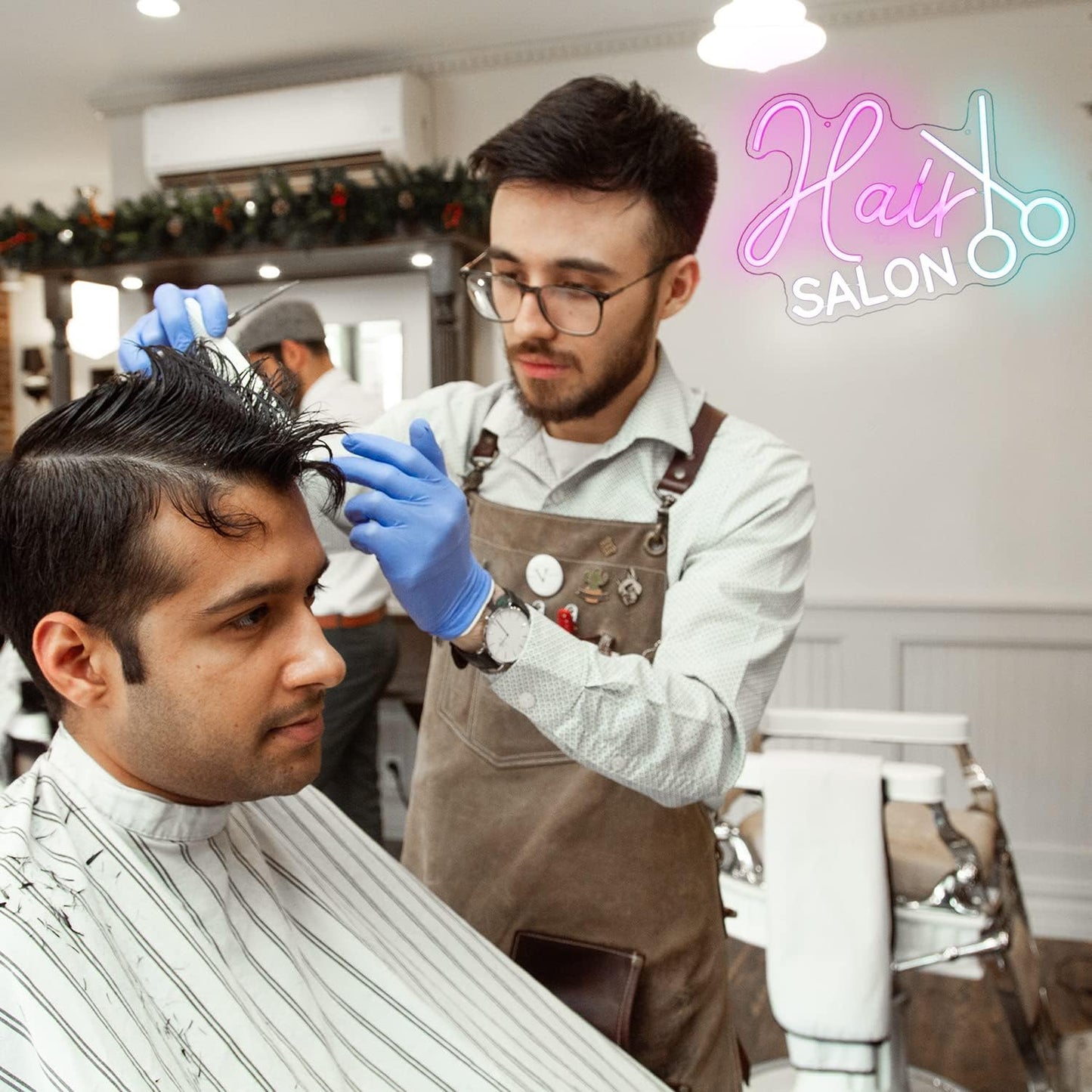 Hair Salon Neon Sign Barber Neon Light Salon LED Signs for Wall Haircut Neon Lights Signs for Barber Shop Beauty Room Decor Business Sign 16.5 × 12 in