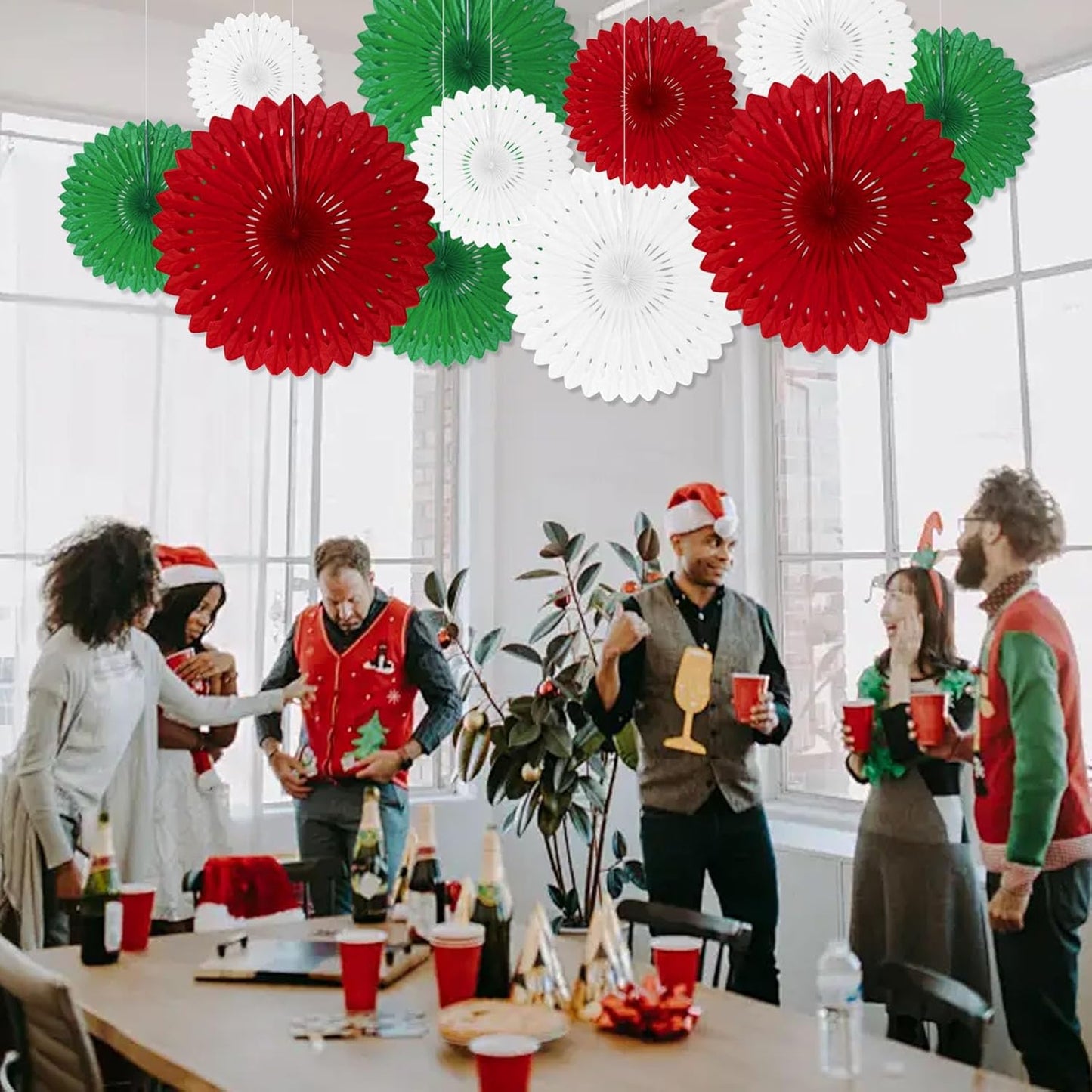 18 Pcs Christmas Hanging Paper Fan, Hanging Honeycomb Round Paper Fans for Weddings, Birthdays, Baby Showers, Classroom, Events Ceiling Party Supplies Decorations