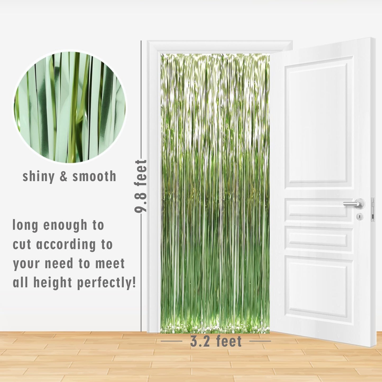 GOER 3.2 ft x 9.8 ft Metallic Tinsel Foil Fringe Curtains Party Photo Backdrop Party Streamers for Birthday,Graduation,New Year Eve Decorations Wedding Decor (3 Pcs,Sage Green)