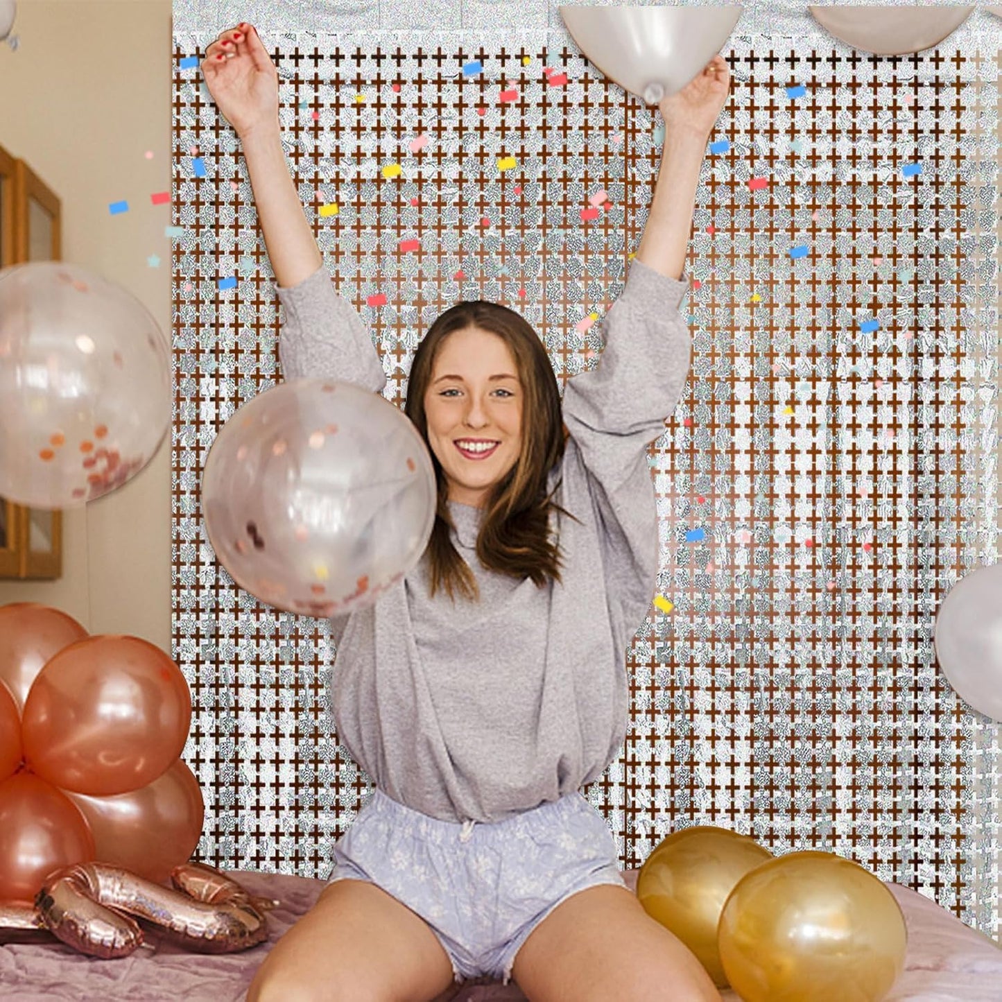 Silver Streamers Metallic Tinsel Foil Fringe Curtains, Door Streamer Photo Booth Backdrop for Birthday Graduation Engagement Bridal Shower Bachelorette Baby Shower Disco Party Decorations