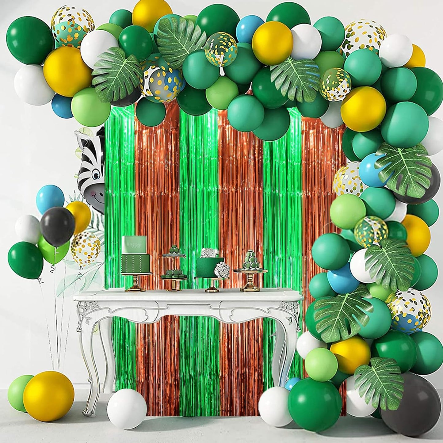 3 Pack 3.3 x 8.2 ft Green and Brown Foil Fringe Backdrop Curtains, Tinsel Streamers Party Decorations, Fringe Backdrop, Door Shimmer for Super Bowl or Birthday Party
