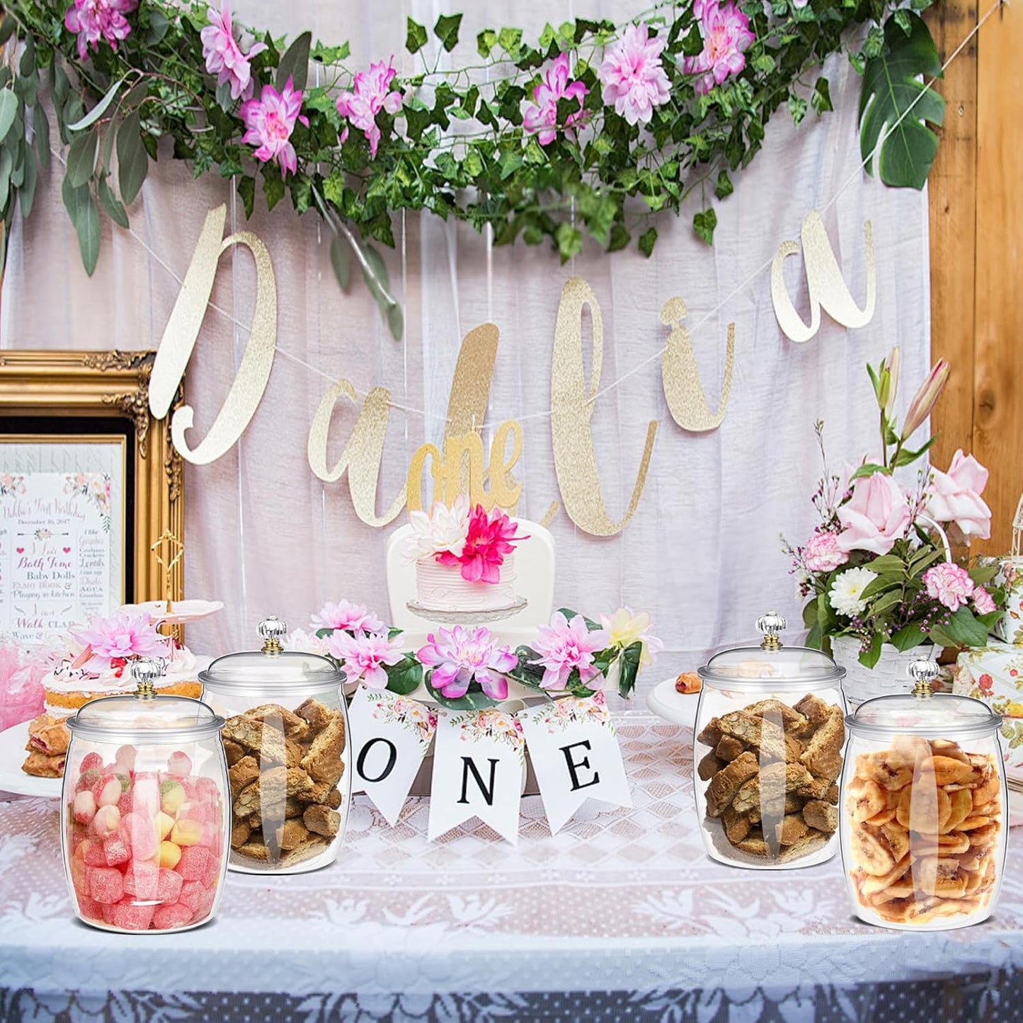 6 Pcs 64 oz Candy and Cookie Jar with Lids 6 Spoons Plastic Jars Decorative Apothecary Jars Candy Buffet Containers Clear Can Airtight Food Storage Canister for Home Decoration Supplies