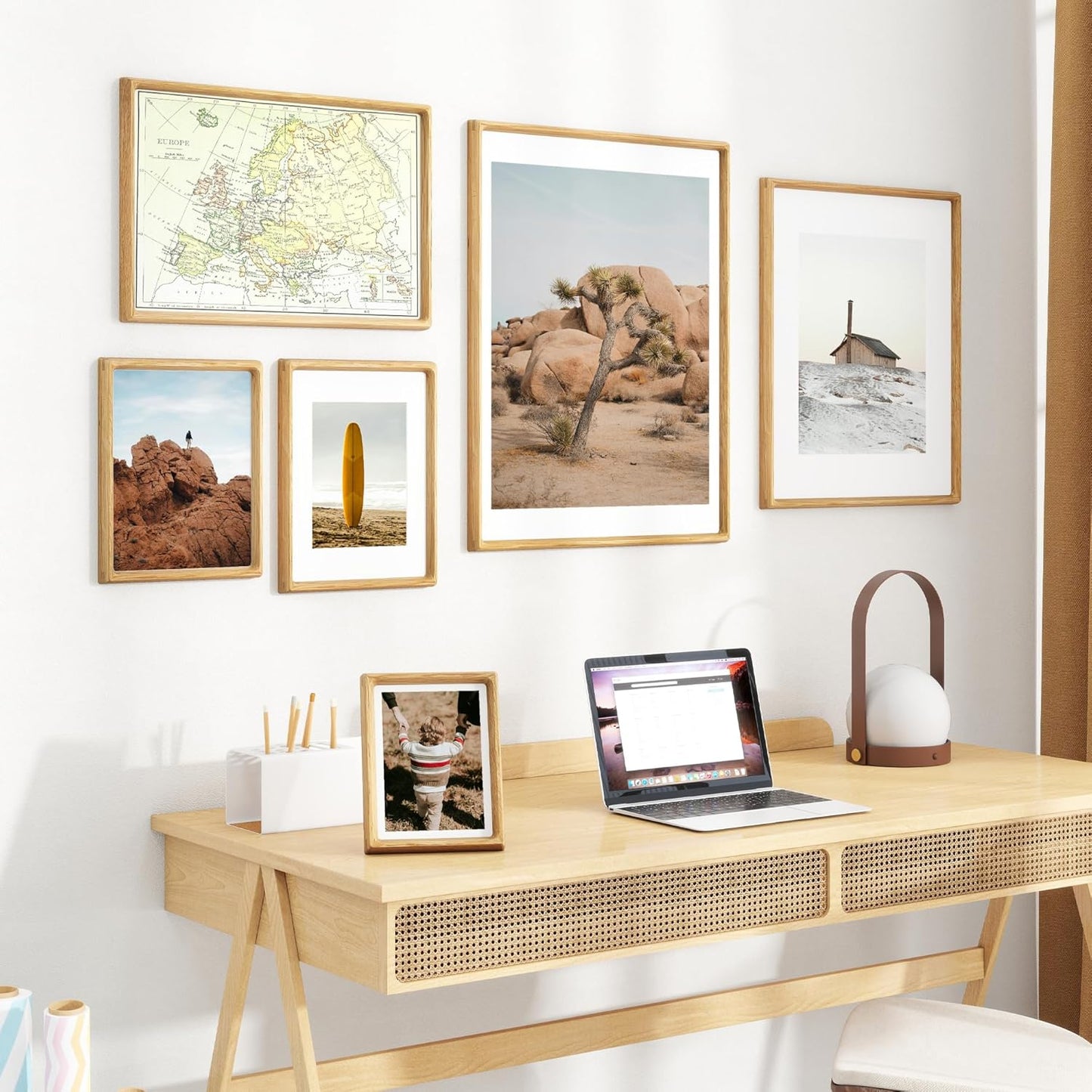 6x8 Frame USA-Sourced Natural Oak Wood Solid Wood Photo Frame Handcrafted Rounded Corner with Mat to 5x7 Picture Frames Display with Real Glass Family Picture, Wedding Picture, Photo, Certificate