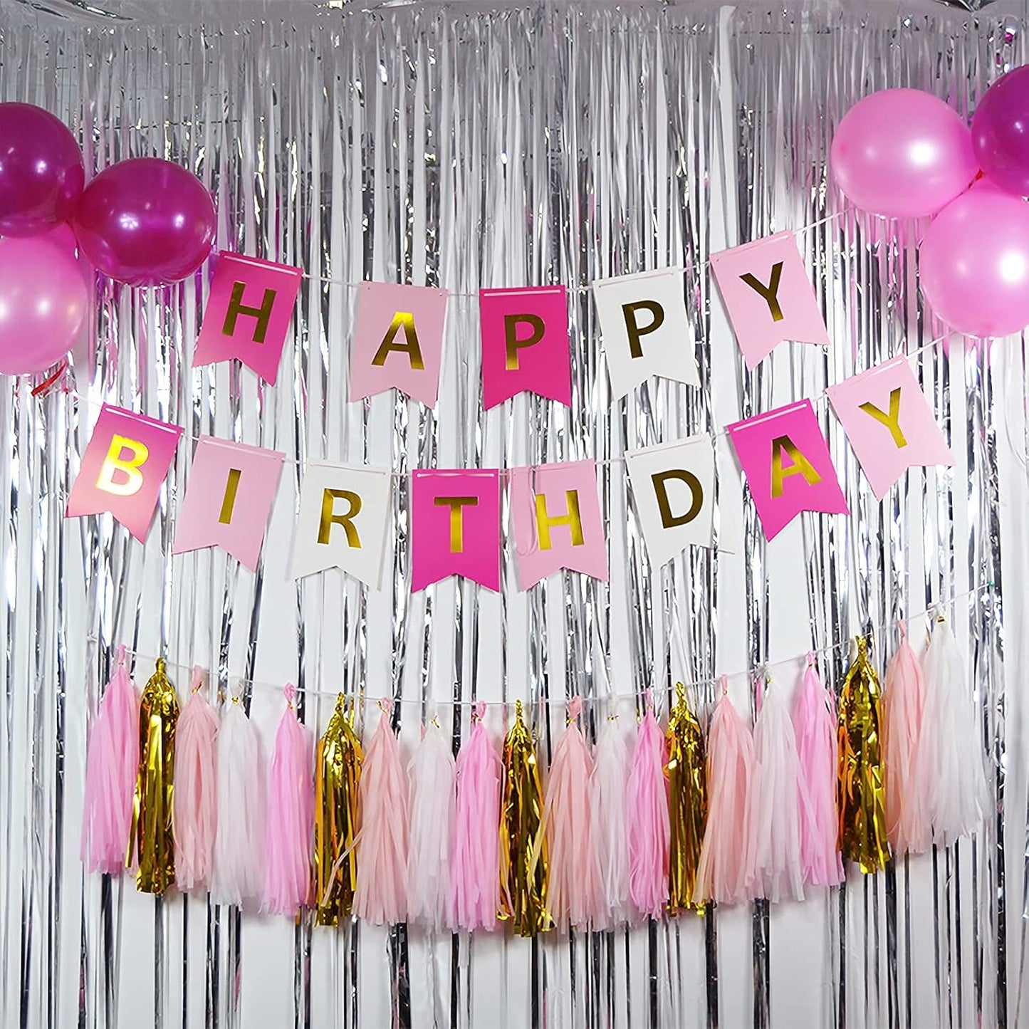 2 Pcs Silver Metallic Tinsel Foil Fringe Curtains Backdrop, 3.28 ft x 6.56 ft Streamers for Birthday Wedding Engagement Bachelorette Party Photo Booth Bridal Shower Baby Shower Decorations Supplies