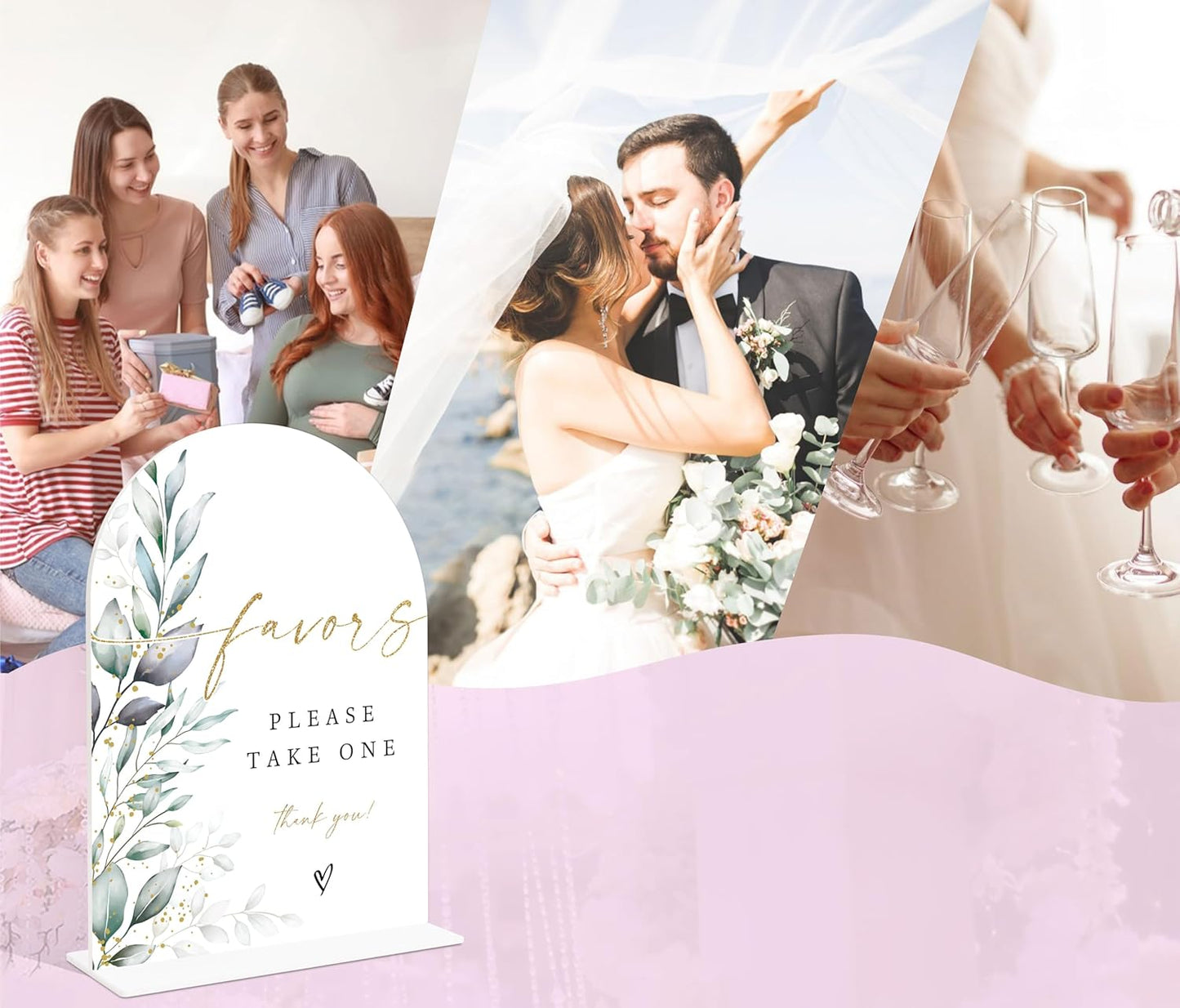 Acrylic Wedding Signs, Greenery Theme Favor Please Take One Sign, Wedding Reception Signage, Bridal Shower Table Decor with Stand, Engagement, Anniversary, Newlywed Events and Parties Supplies, 18