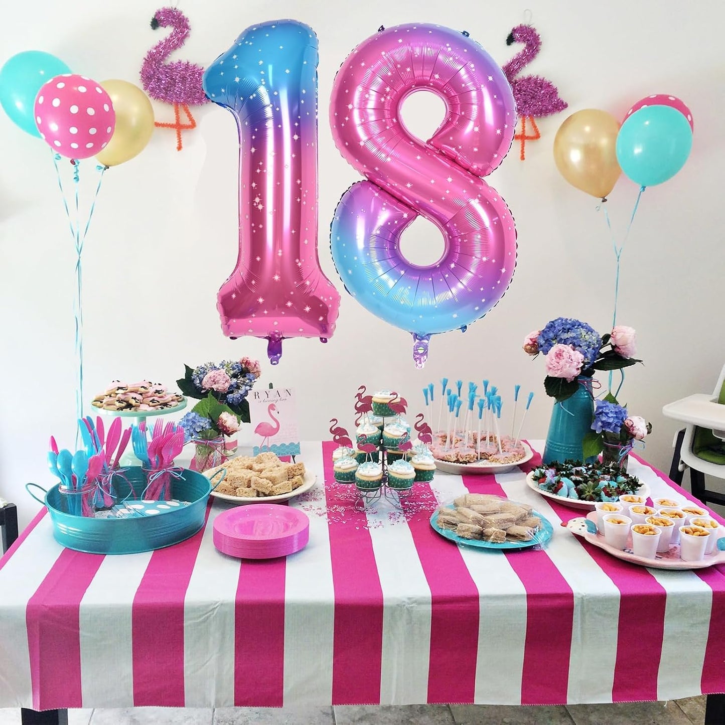 Rainbow Gradient Number 5 Balloon for Girls, 40 Inch Large Blue Pink Purple Number 0-9 Foil Mylar Helium Digital 5 Balloons Set for Women Birthday Anniversary Party Decorations Celebration Supplies