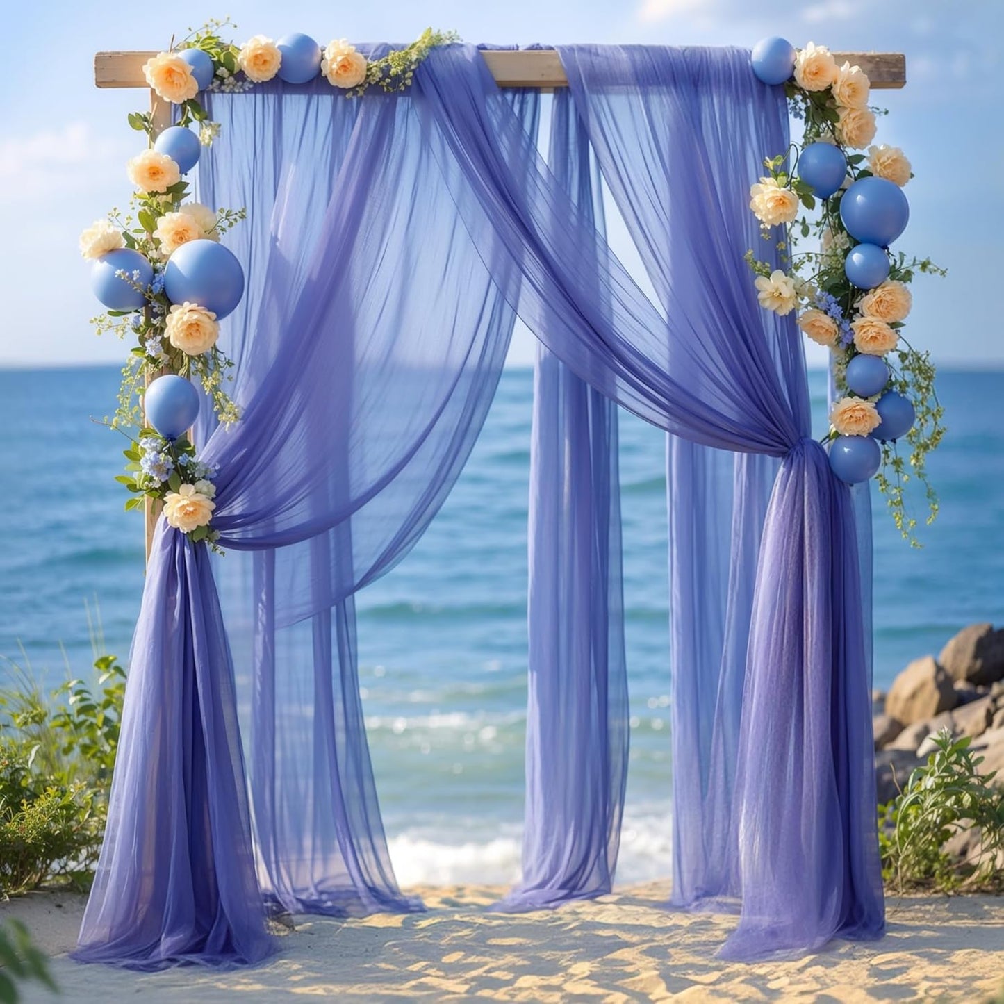 Wedding Arch Draping Fabric, 1 Panel 6 Yards Wedding Backdrop Curtains for Ceremony Navy Blue Sheer Fabric Curtains for Party Ceremony Arch Stage Decorations(1 Panel), Navy Blue