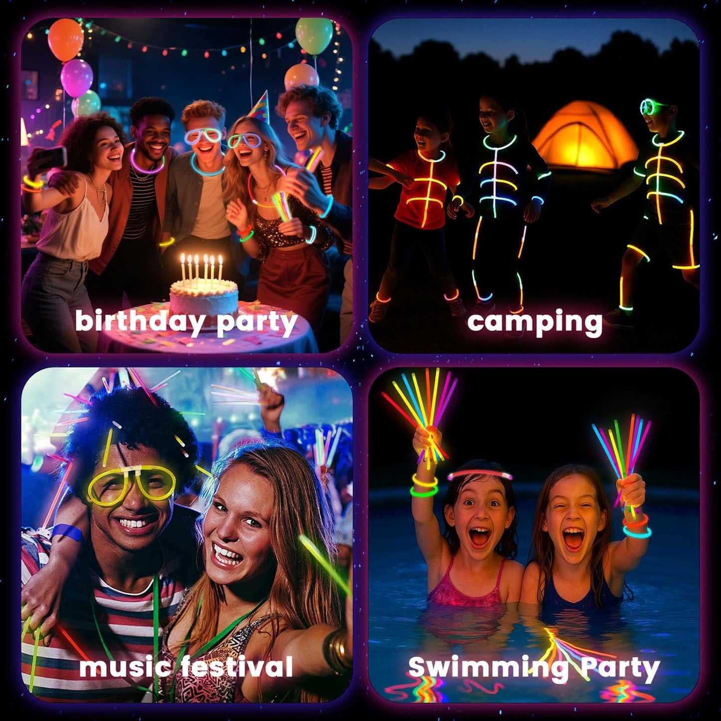 3 otters 100PCS Glow Sticks, 8 Inch Glow in the Dark Party Favors Halloween Party Supplies Light Up Sticks for Kids Adults Birthday Decorations