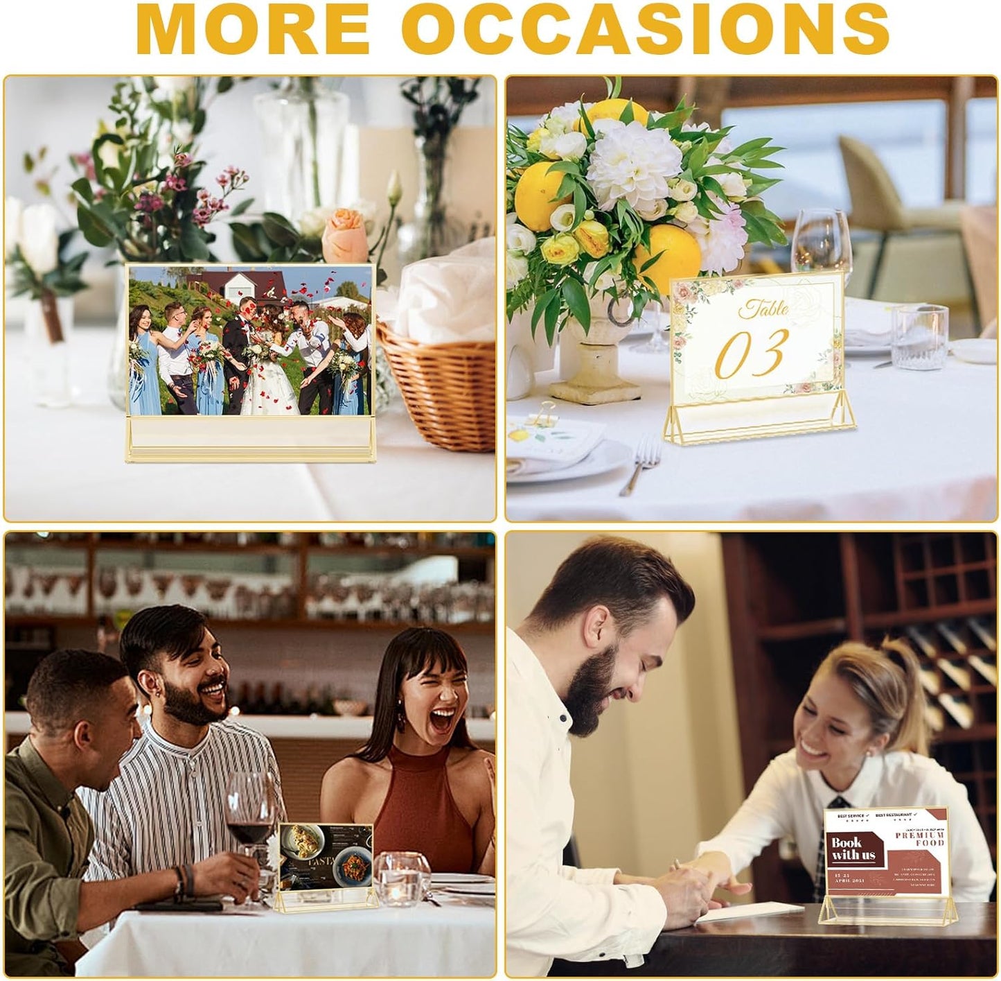 EHWINE 24 Pack Acrylic Sign Holder 4 x 6 Horizontal, Double-Sided Stand up Table Top Sign Holders, Gold Acrylic Picture Frame Menu Flyer Paper Holder Display Stand for Office Business Store Wedding Party