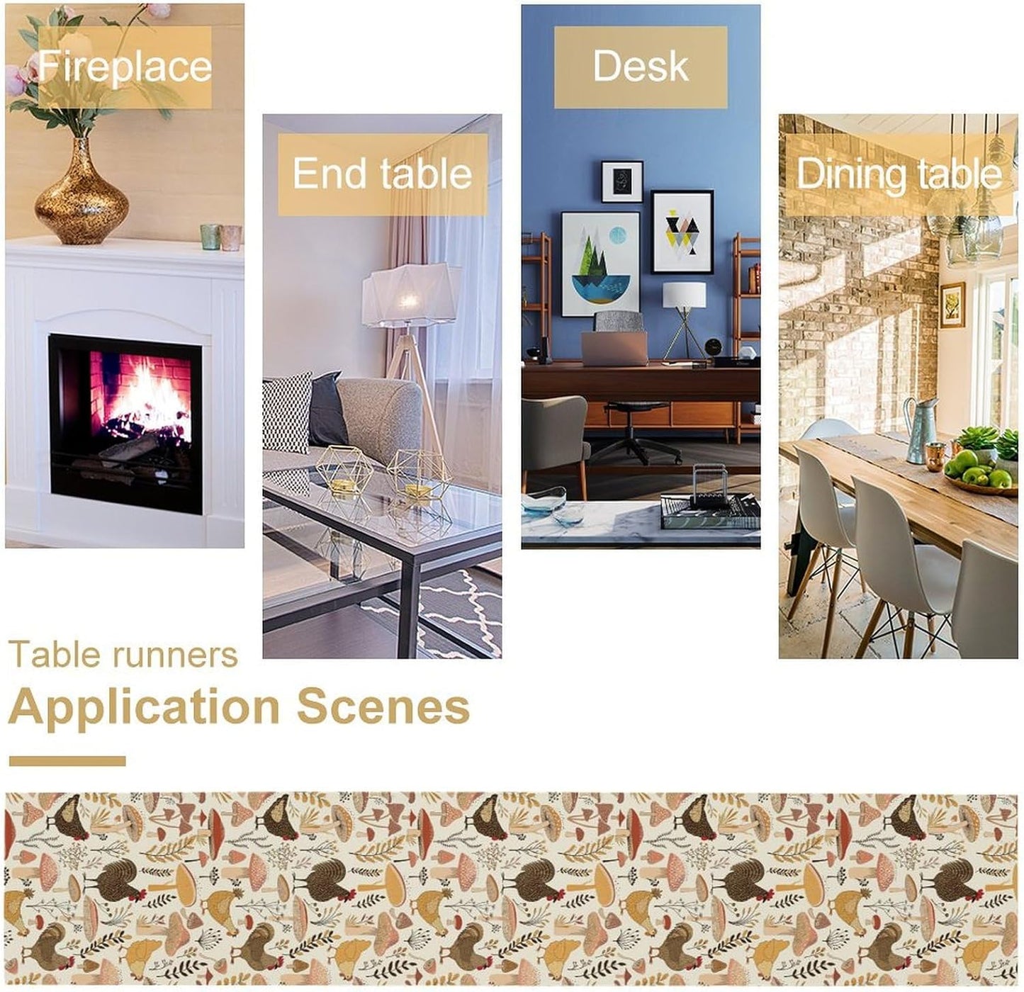 Mushroom Table Runner,Retro Natural Plant Famhouse Table Runner for Kitchen Dining Table Home Party Decoration 13x108 Inch