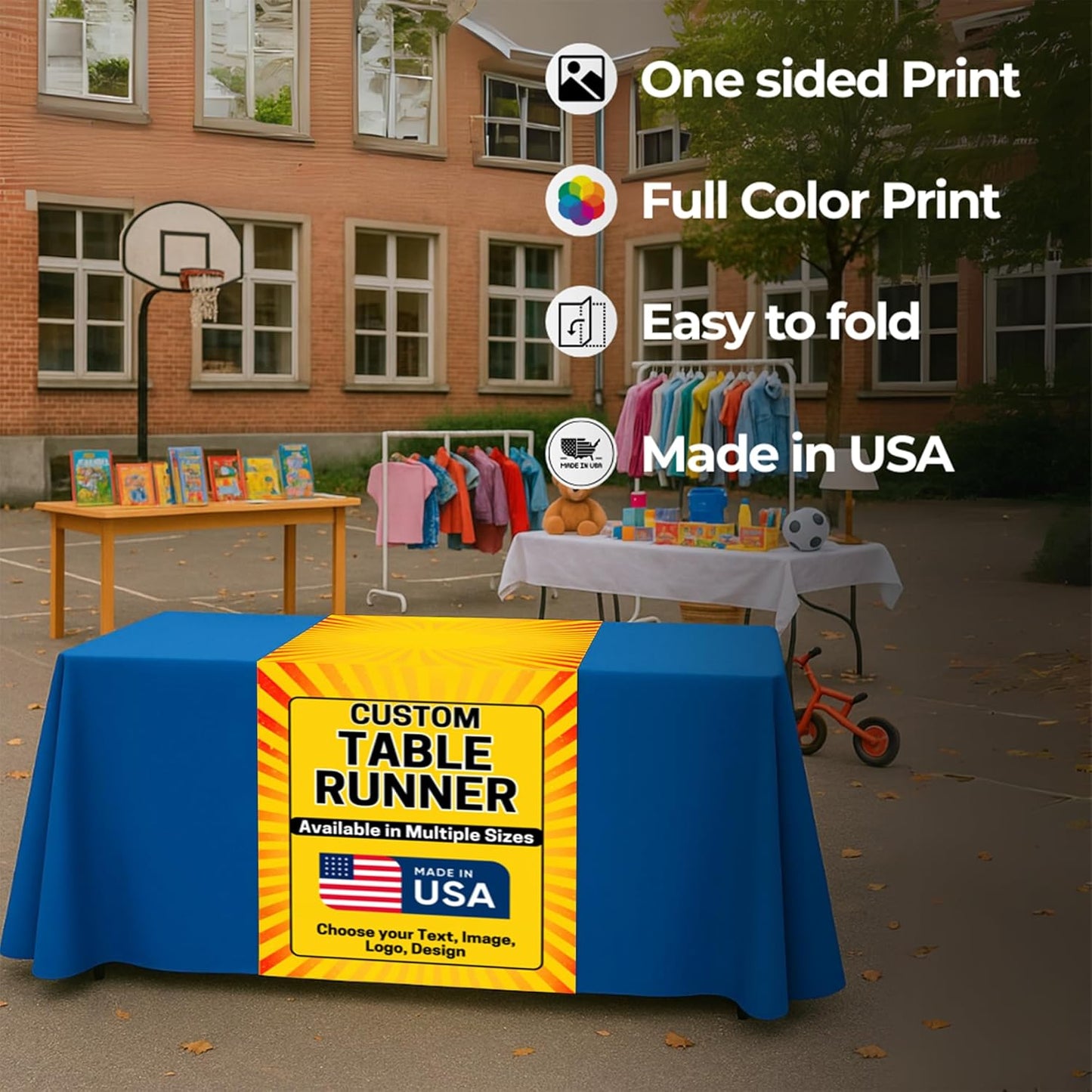 DreamController Custom Table Runner 12"x72" to 36"x72" with Business Logo, Image or Text | Personalized Table Runner for Trade Shows, Events, Birthday, Wedding | Made in USA | Fast delivery | HD Print