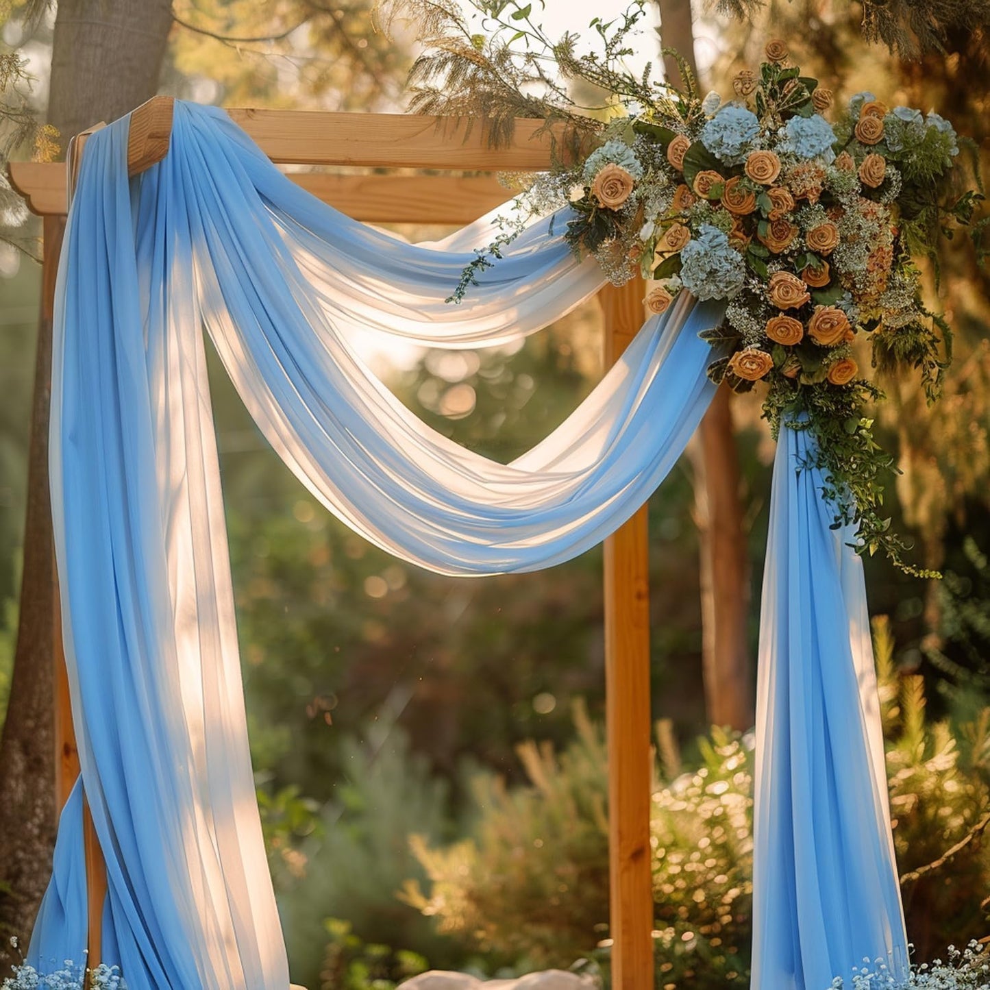 Wokceer Dusty Blue Wedding Arch Draping Fabric Backdrop 3 Panels 28.7" X 20FT Sheer Drapes Fabric for Wedding Arbor Ceremony Party