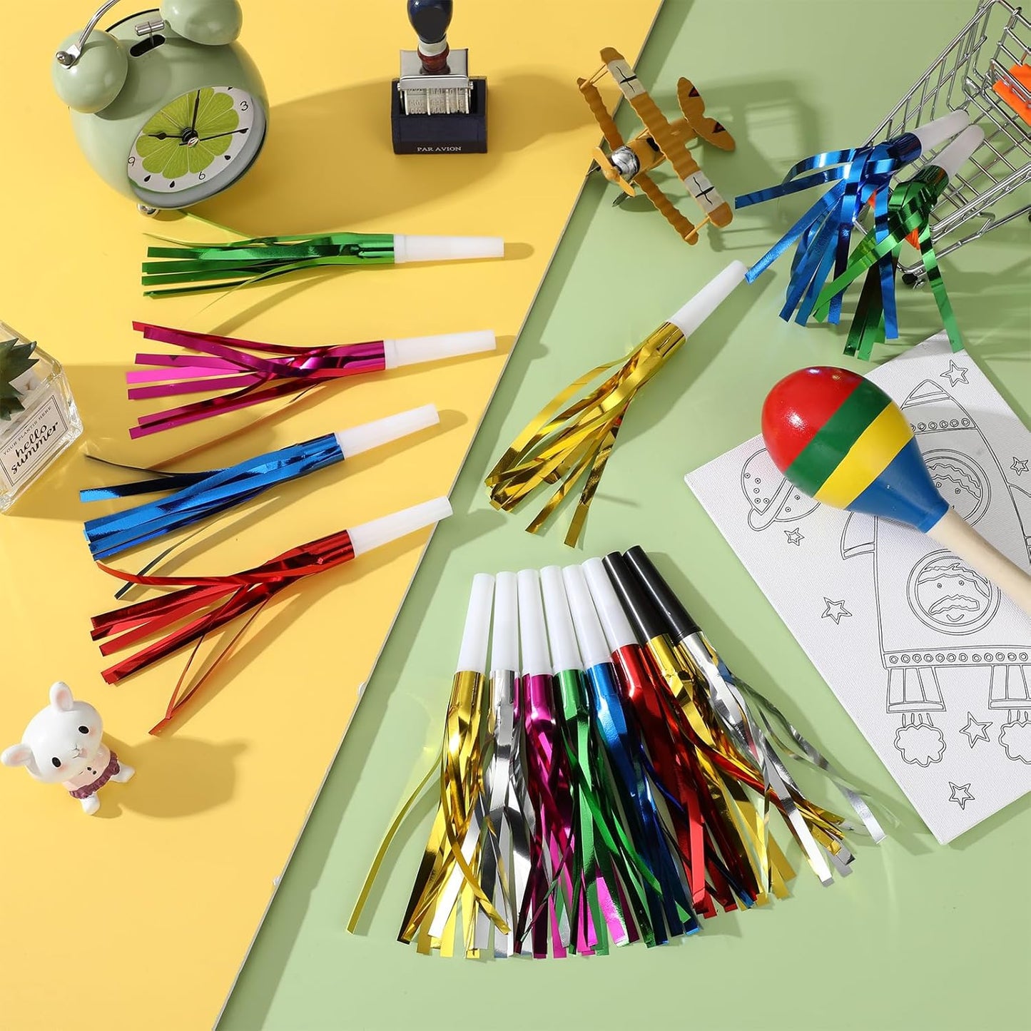 Metallic Fringed Noise Makers, 24 Pcs, Gold, Silver, for Noise Makers Party Favors, Baby Shower, Kids Birthday, New Year Party