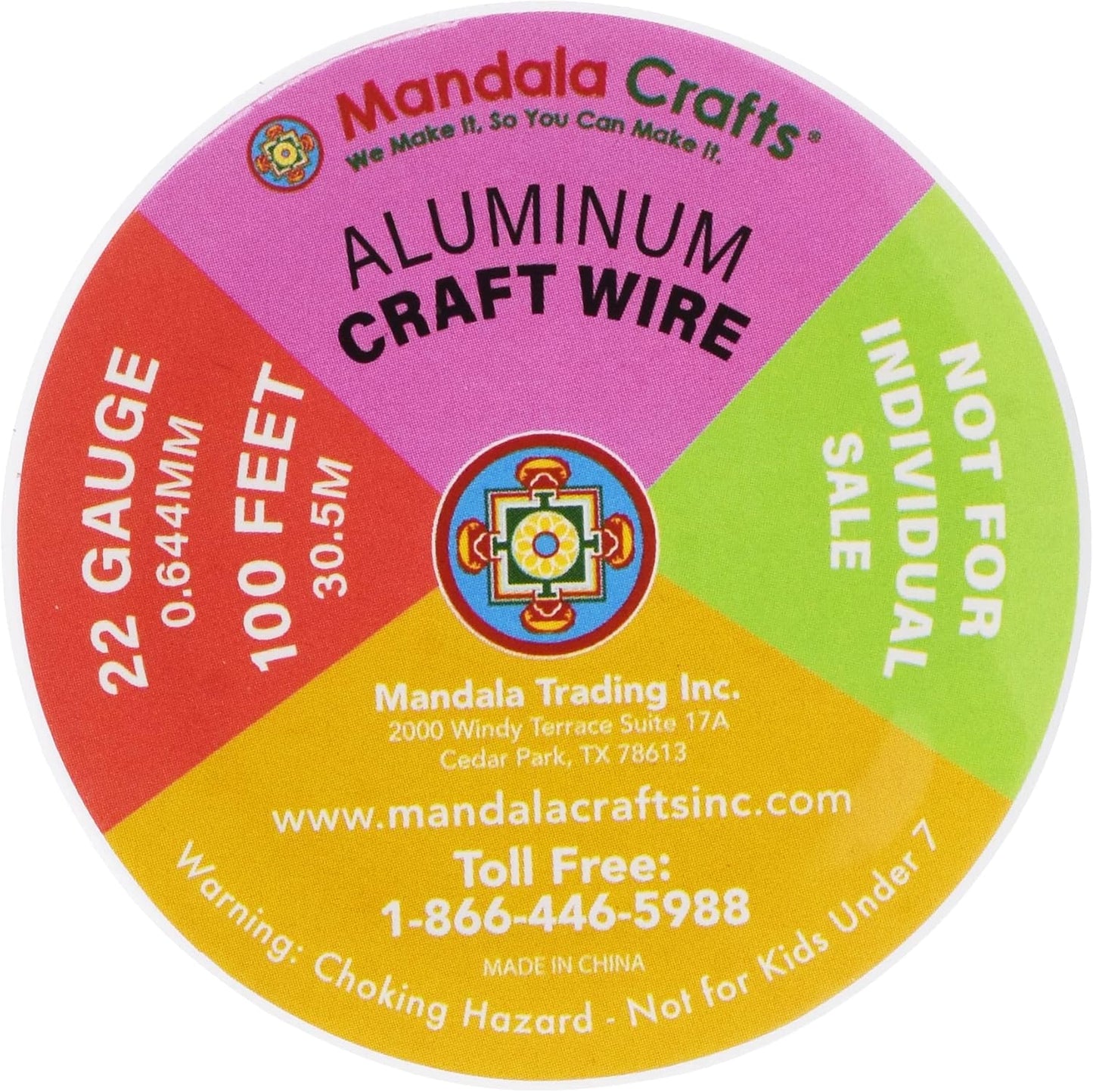 Mandala Crafts 22 Gauge Anodized Aluminum Craft Wire for Jewelry Making - 400 FT Colored Flexible Neutral Wire - Bendable for Bonsai Armature Crafting Sculpting
